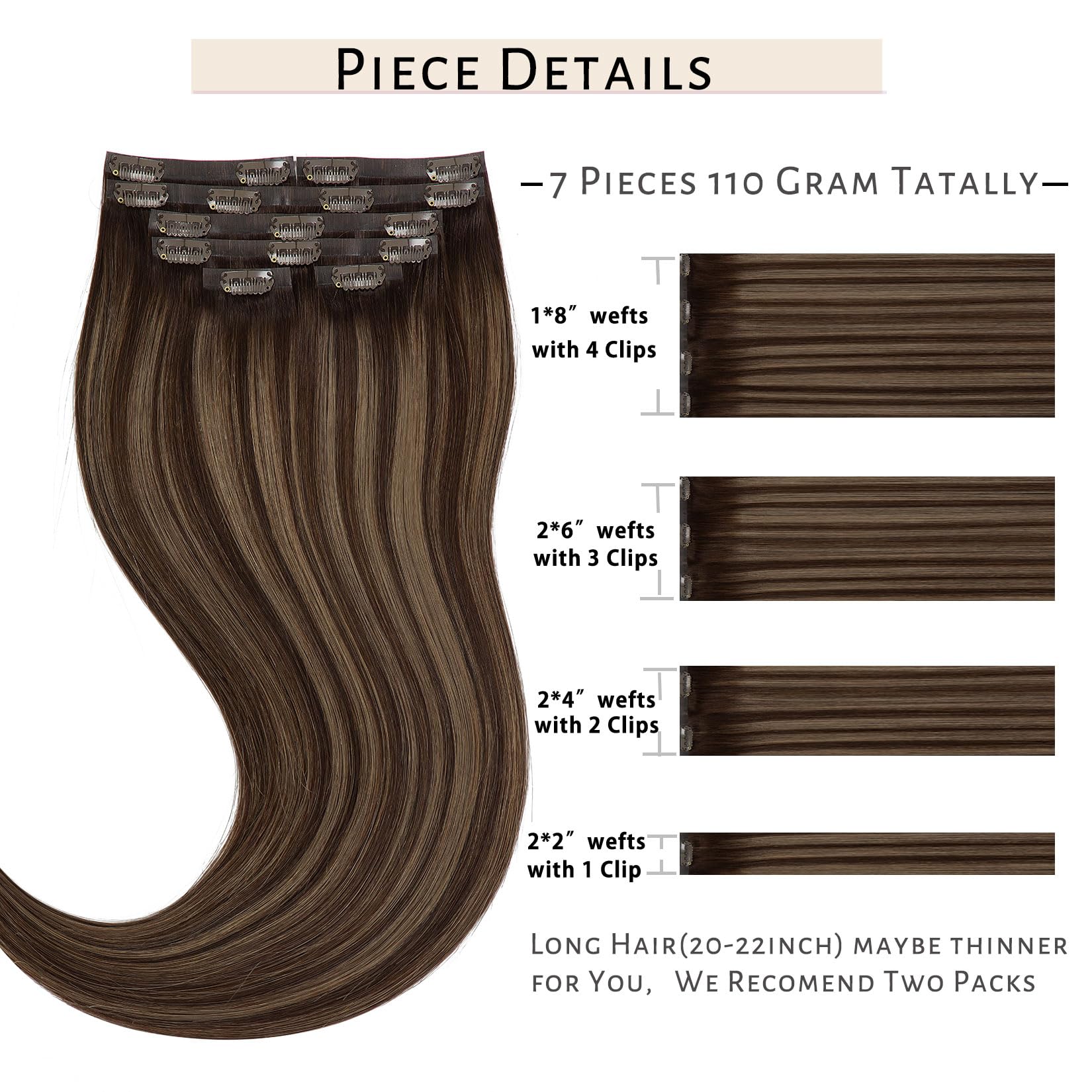 Caliee Seamless Clip In Hair Extensions Remy Human Hair 7Pcs Ultra Thin Pu Skin Weft Balayage Hair Extensions Clip Ins R2-2-6 Ch