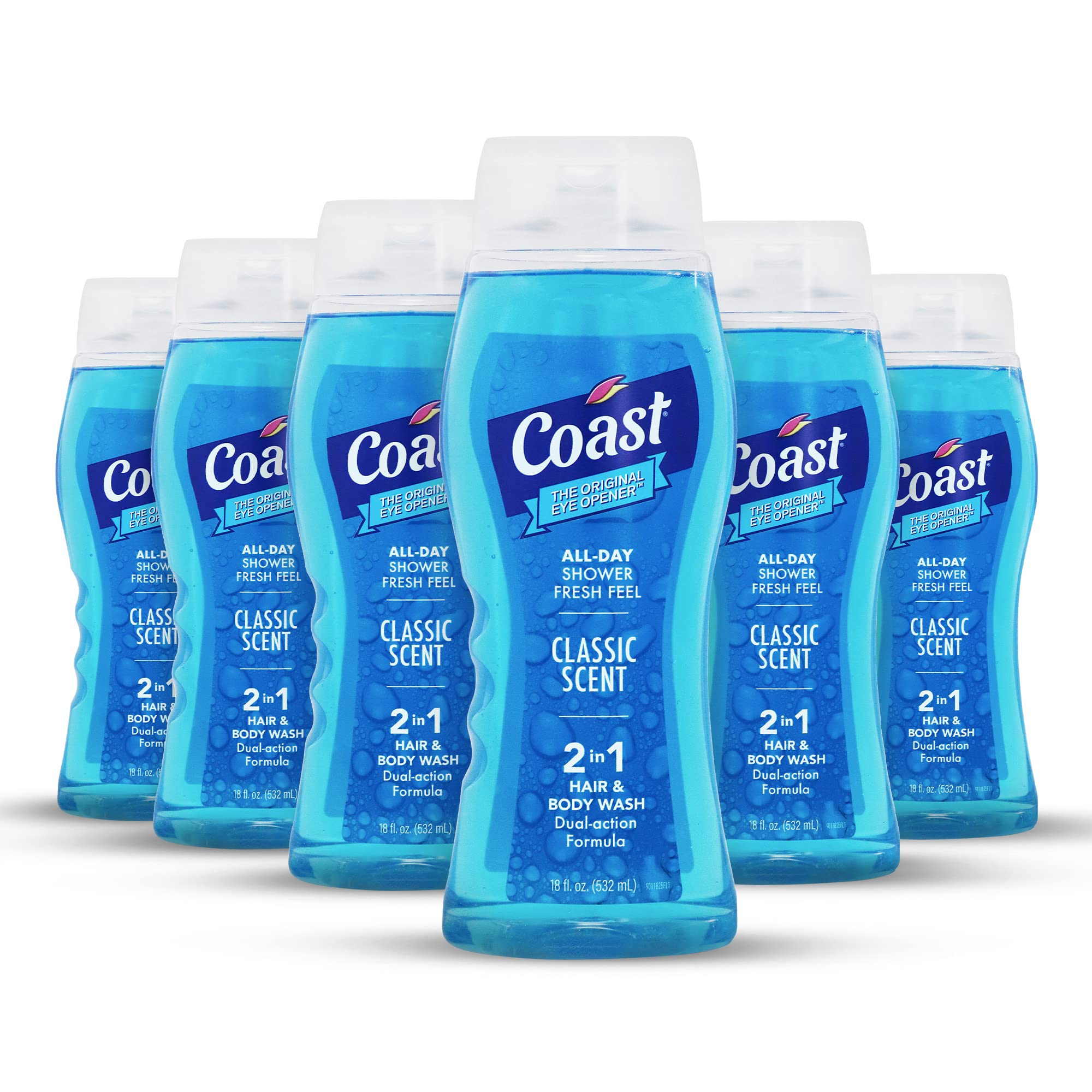 Coast 2-In-1 Hair And Body Wash, Classic Scent - Men 'S Body Wash, Shampoo & Conditioner - 6 Pack X 18 Fl Oz - Moisturizing & Re