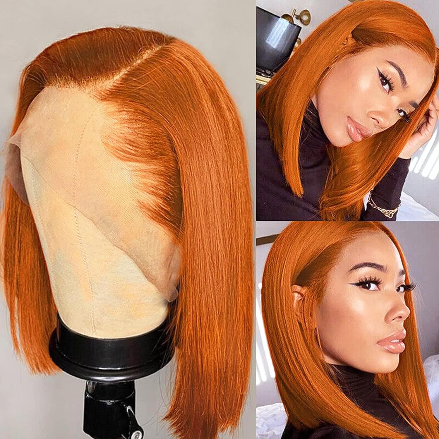 Superfect Bob Wig Human Hair 13X4 Frontal Lace Wig Ginger Lace Front Wigs Human Hair Pre Plucked Short Orange Colored Hd Transpa