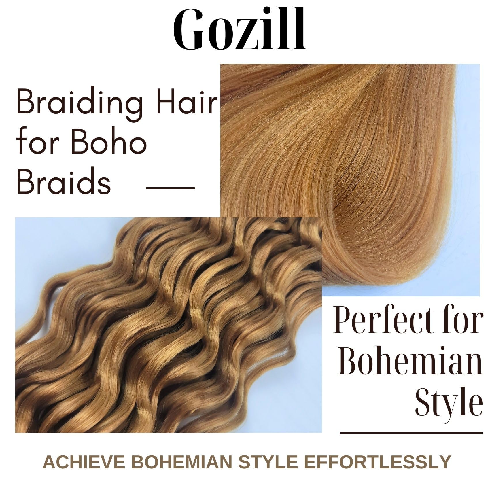Gozill Honey Blonde Braiding Hair Pre Stretched Kanekalon Braiding Hair For Boho Braids(6 Pakcs)