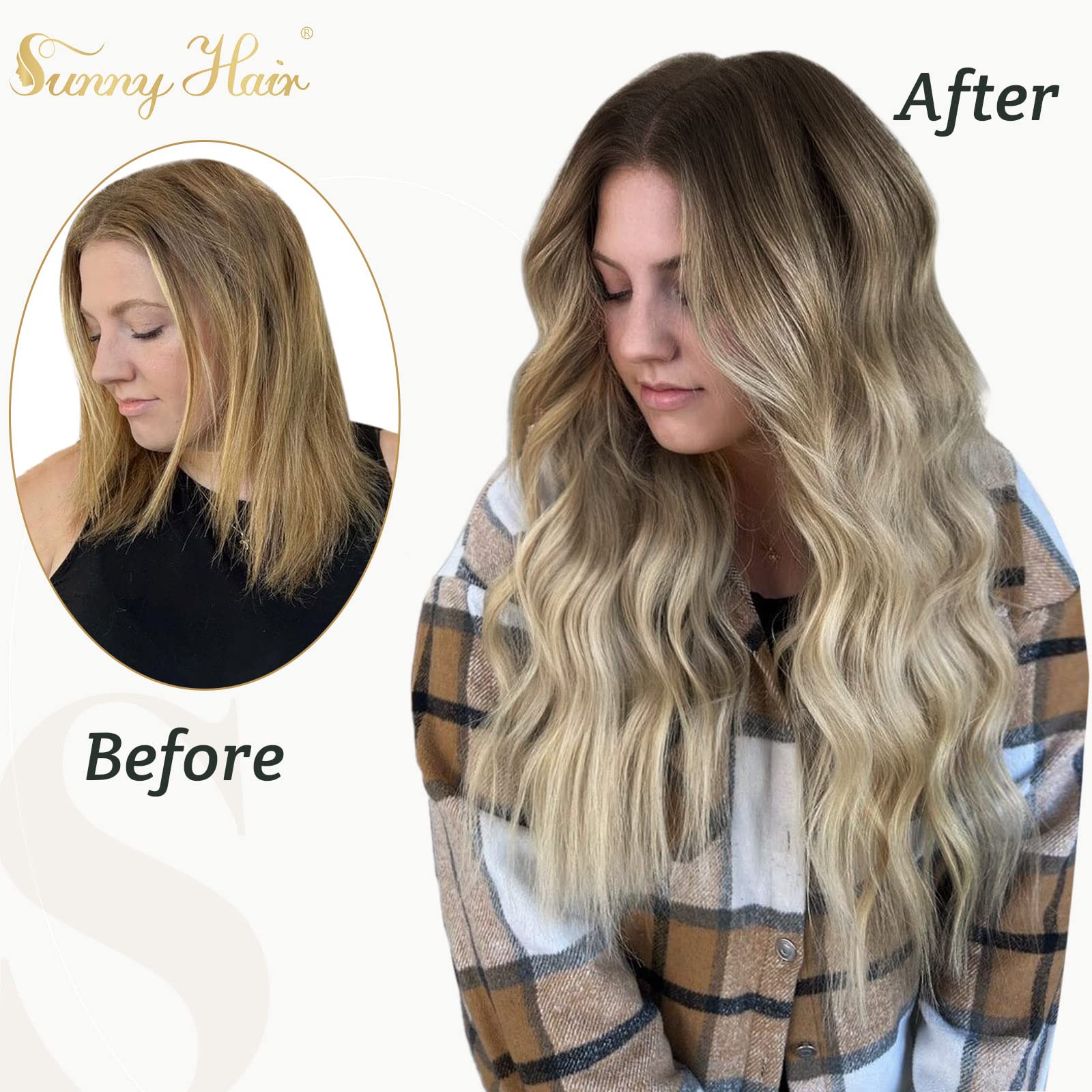 [Uncontinued] Clip in Human Hair Extensions, Sunny Ombre Clip in Hair Extensions Real Human Hair, Balayage Clip in Extension Hum