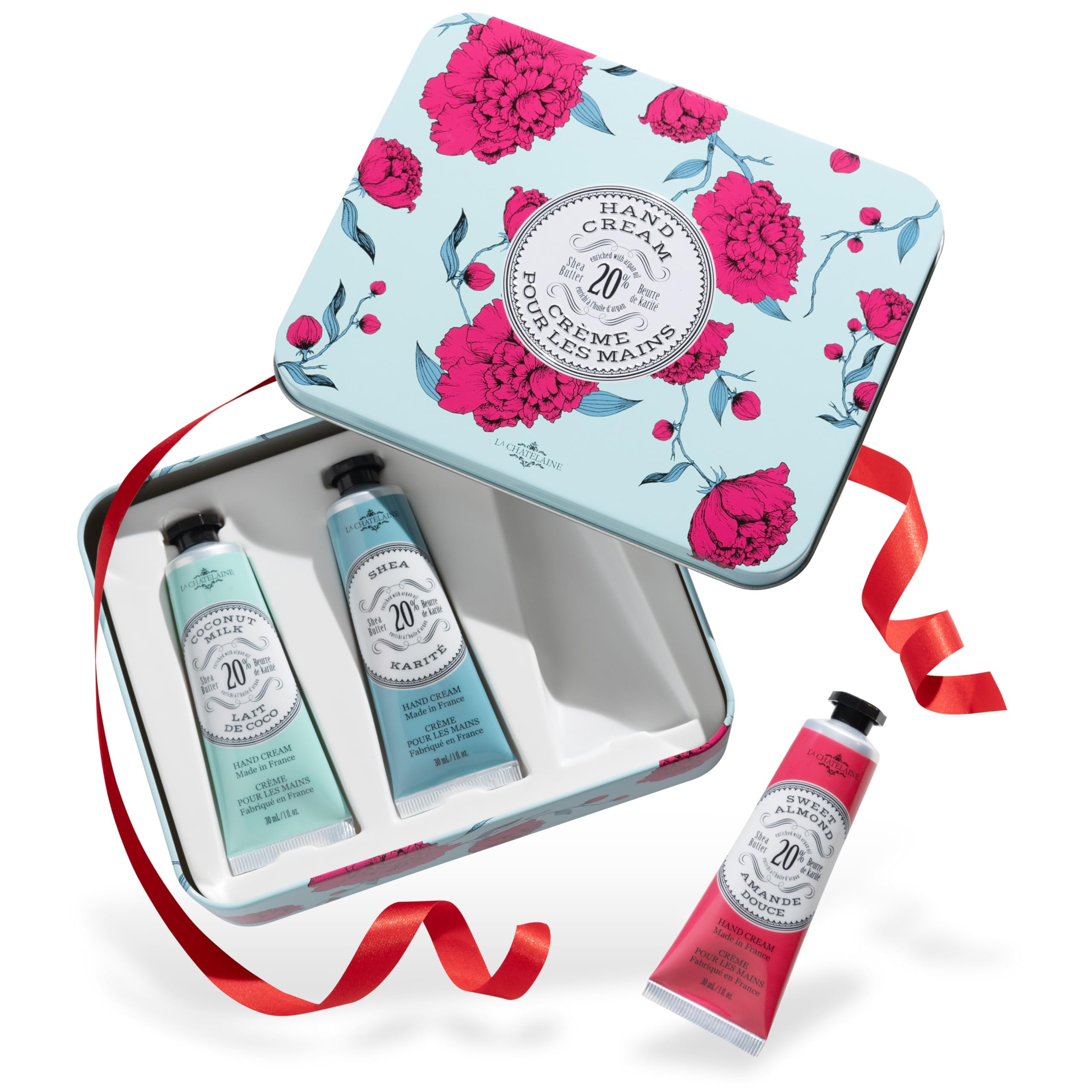 La Chatelaine 20% Shea Butter Hand Cream Travel Size Tin, Gift Set for Women, Nourishing Hand-Care Set for Mother's Day (Coconut