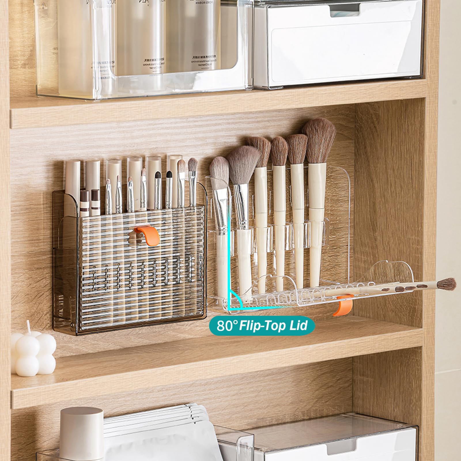 MORNITE Wall-Mounted Makeup Eyeliner Lip Liner Organizer Holder, 16-Slot Cabinet Storage for Brush, Makeup Pencils, Concealer Pe