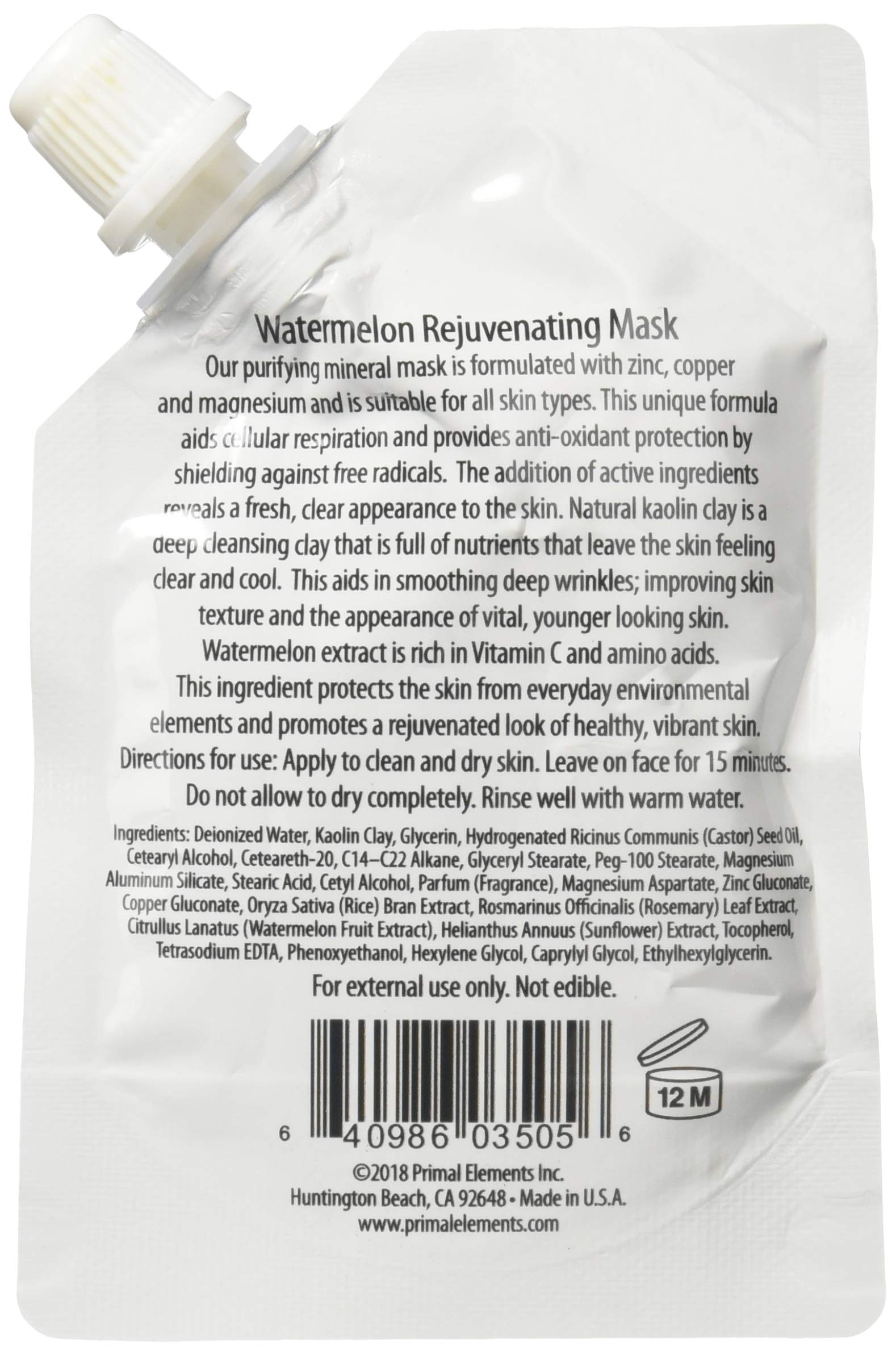 Primal Elements Face Mask, Clay Mud Facial Treatment, Multi-Use Package, 1.18 Oz - Watermelon Rejuvenating