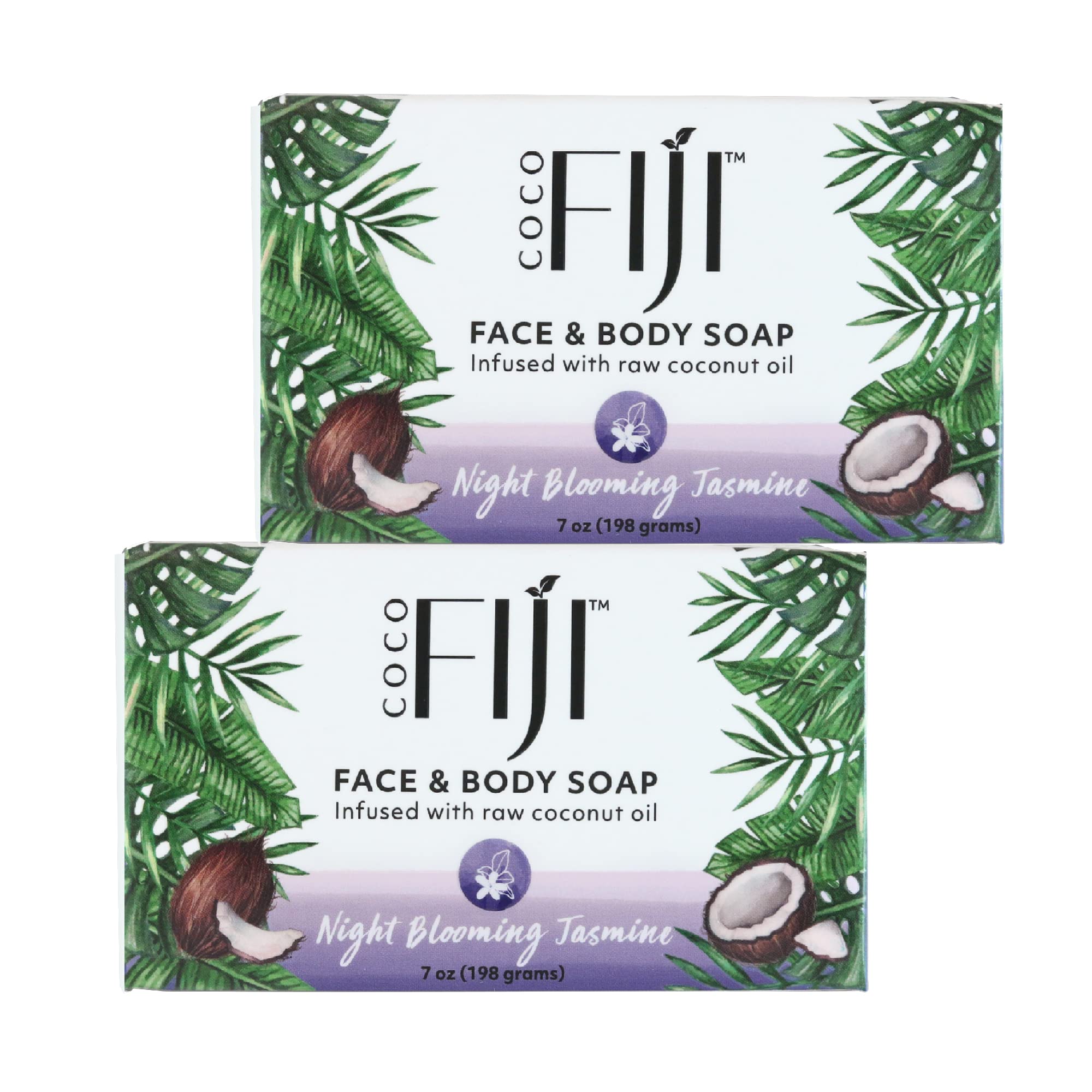 Coco Fiji Soap Bar for Face and Body Infused With Organic Coconut Oil, Night Blooming Jasmine Essential Oil, Natural Soap for Mo