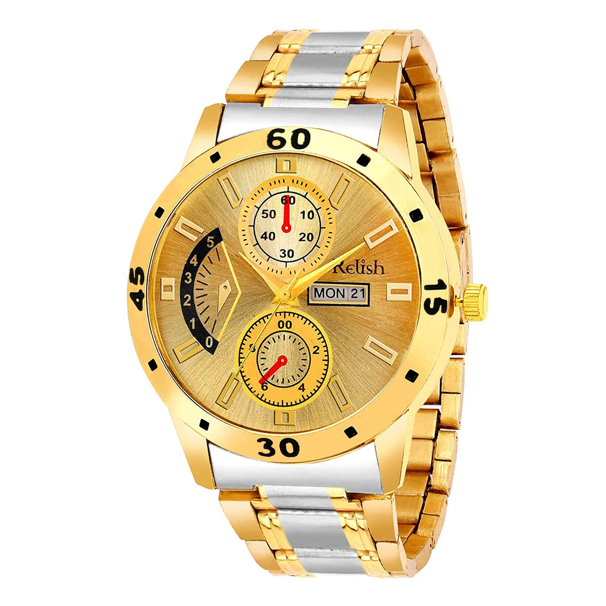 Relish Alloy Steel Analogue MenS Watch (Gold Dial Gold Colored Strap)