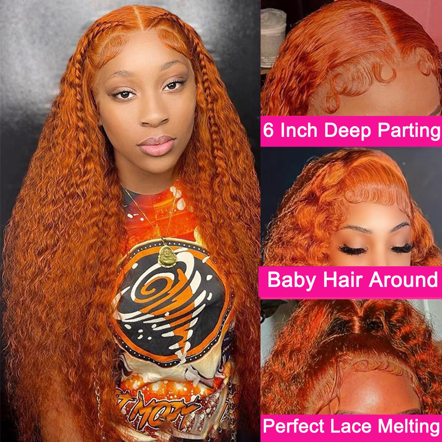 13X6 Ginger Lace Front Wigs Human Hair Orange Deep Wave Lace Front Wig Human Hair Pre Plucked Ginger Wet Wavy Deep Curly Hd Fron