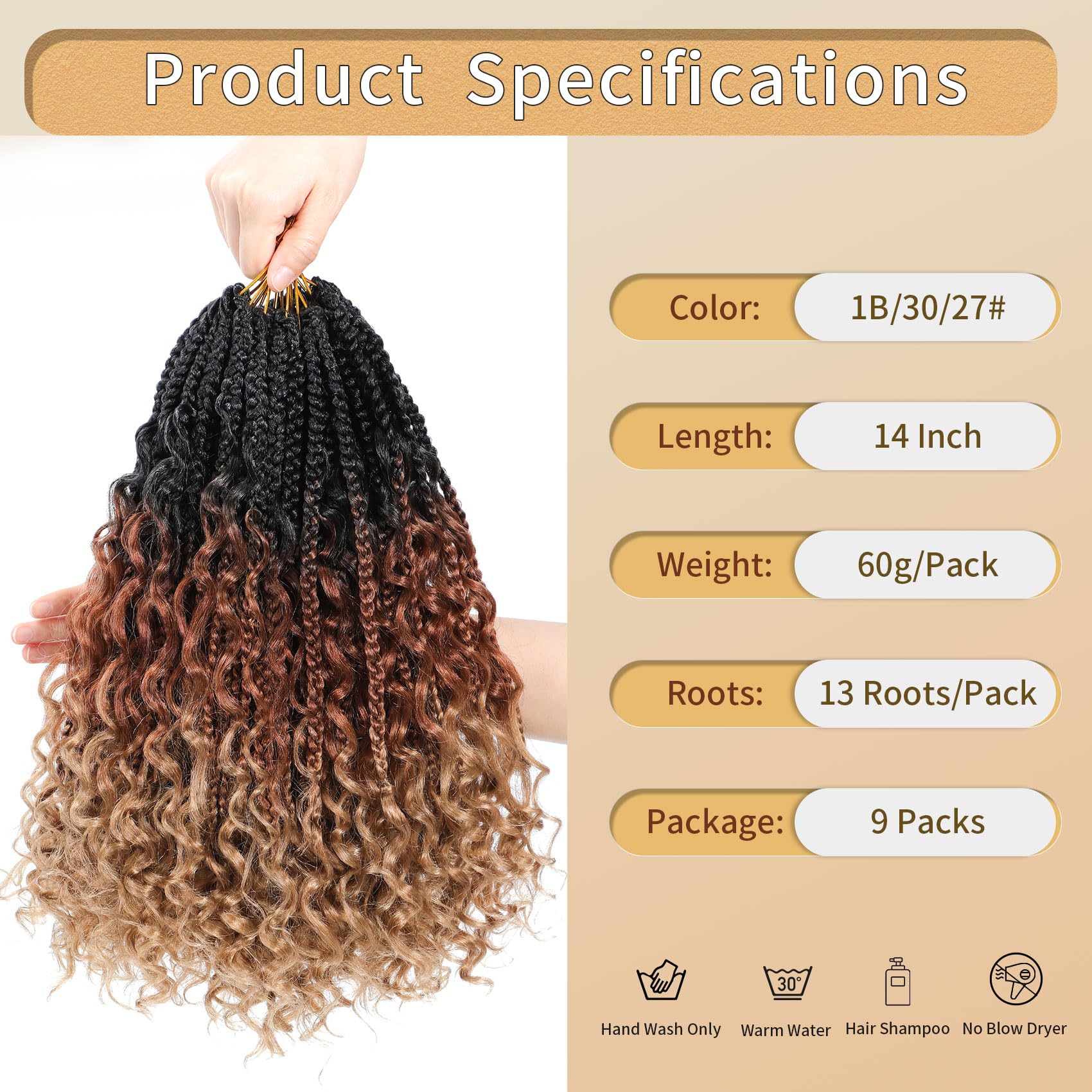 Karida 9 Packs Goddess Box Braids Crochet Hair 14 Inch, Boho Crochet Braids With Curly Ends, Pre-Looped Crochet Box Braids, Boho