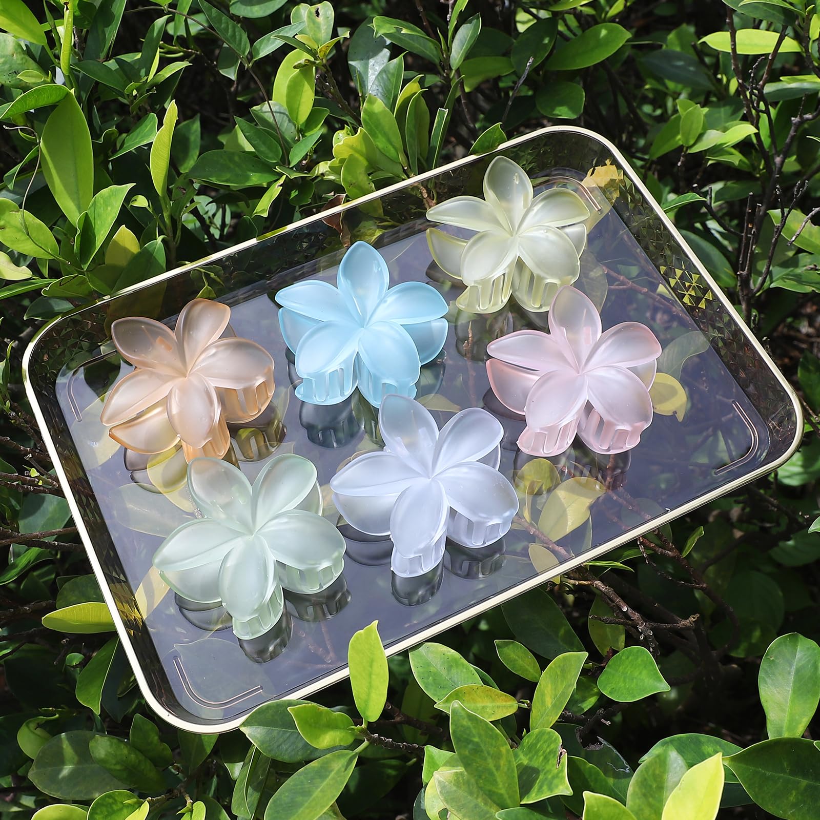 Sisiaipu Hawaiian Flower Hair Clips For Women 6 Pack Flower Hair Claw Clips Plumeria Claw Clips For Thin Hair Large Claw Clips F