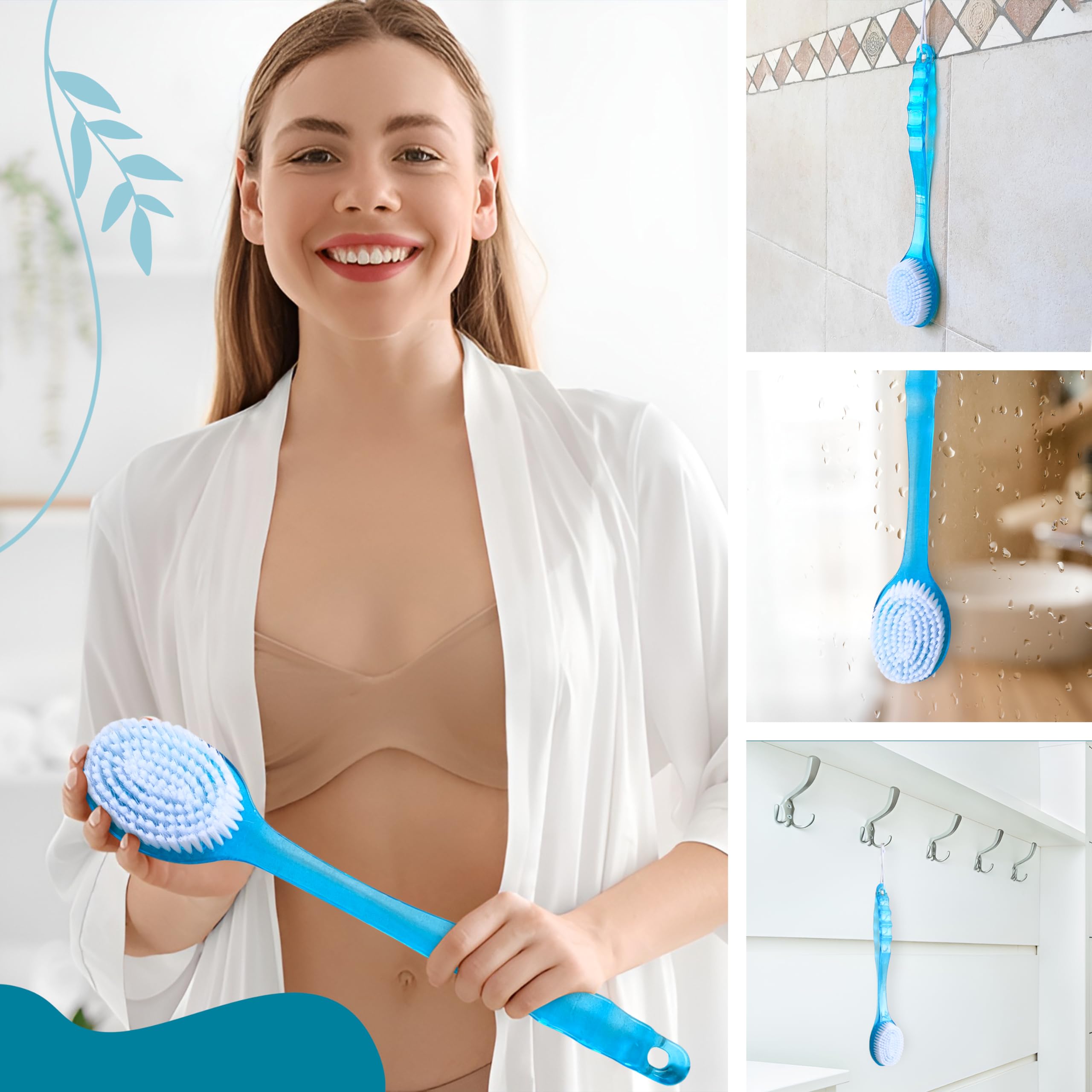 KT Deals Bath Body Brush - Long Handle Exfoliating Scrubber with Soft Nylon Bristles, Blue - Model: BackShowerBrush-blue