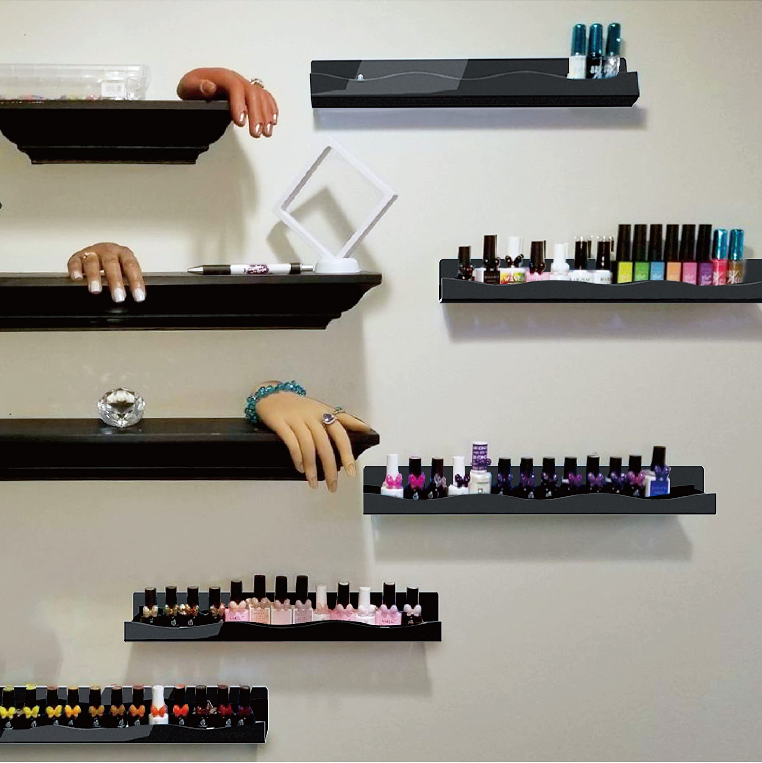 Ymvv 15'' Nail Polish Rack Wall Mounted Shelf,6 Pack Black Acrylic Organizer Supplies For Nail Techs,Great Display For Salons Re