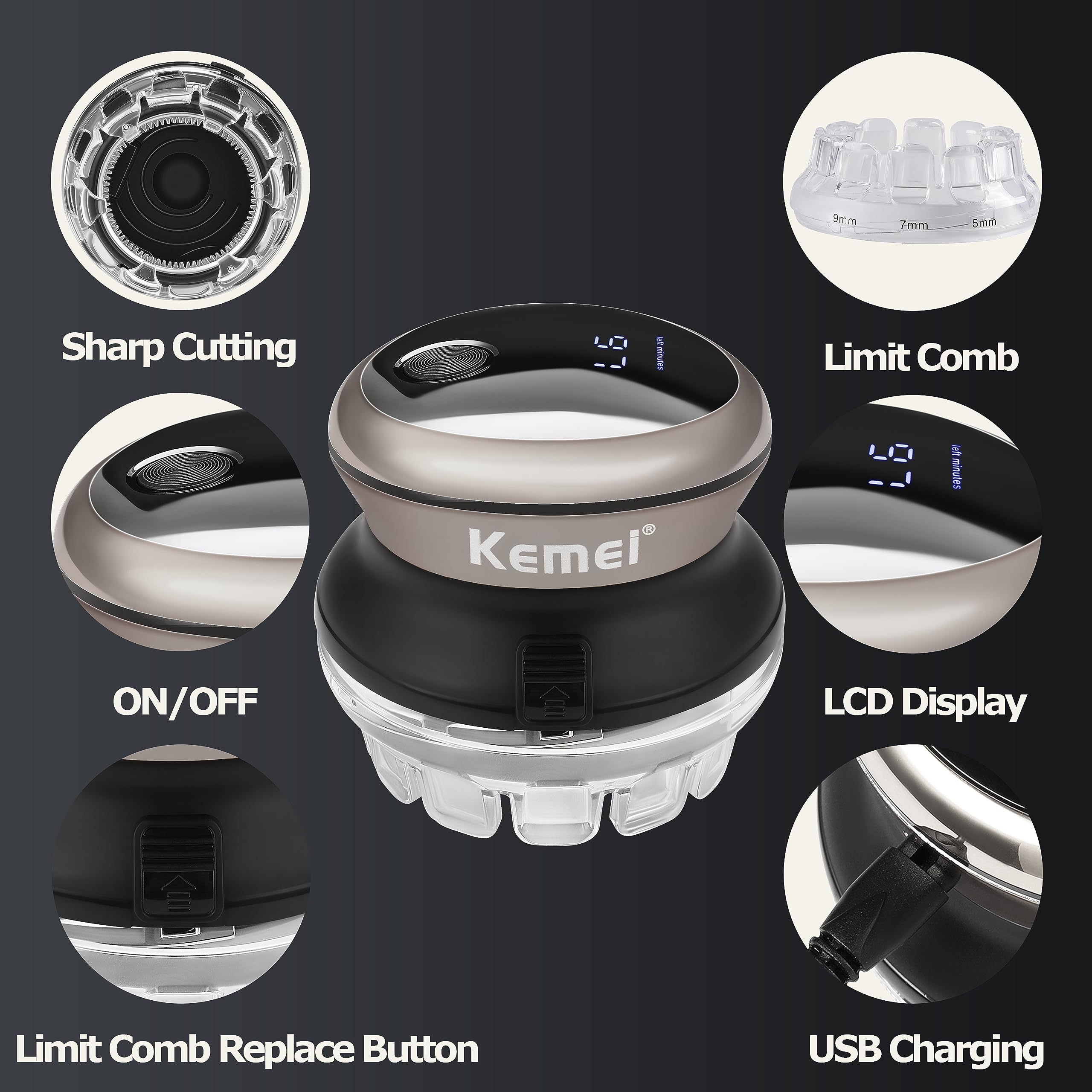 KEMEI Hair Clipper for Men,Circular Cordless Hair Trimmer, Self-Haircut Kit, Rechargeable LED Display KM 887