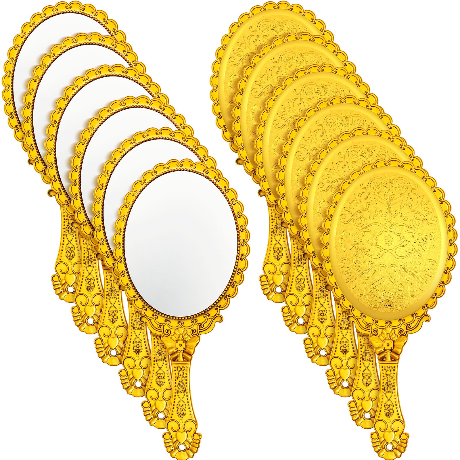 Qunclay 12 Pcs Vintage Handheld Mirror, 9.8'' L X 4.5'' W Small Gold Embossed Mirror Portable Cute Princess Mirrors Compact Trav