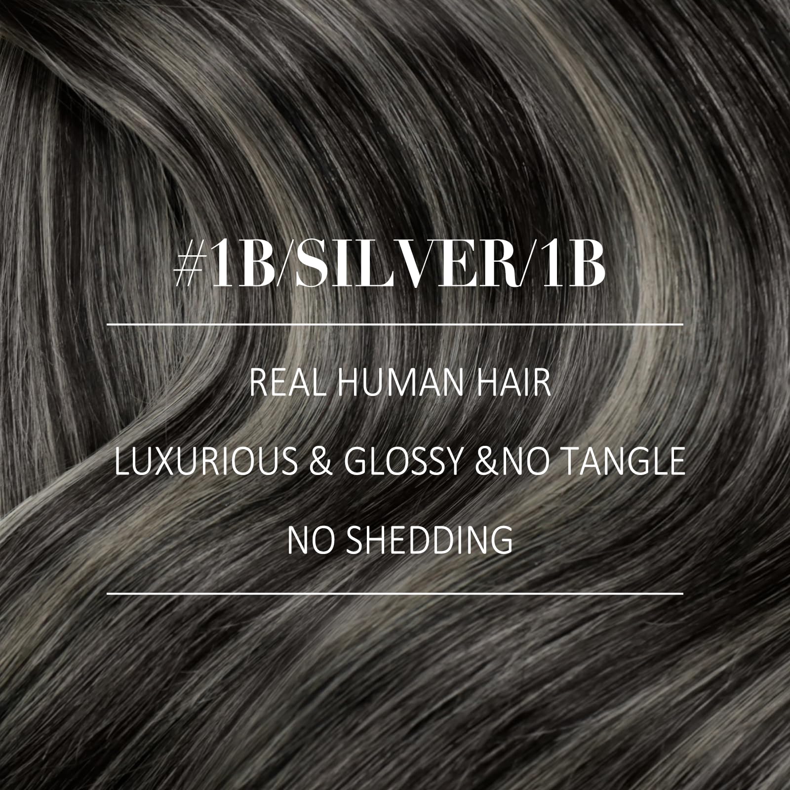 YoungSee 24In Clip in Human Hair Extensions Ombre Clip in Hair Extensions Real Human Hair Blend of Black and Silver with Black R