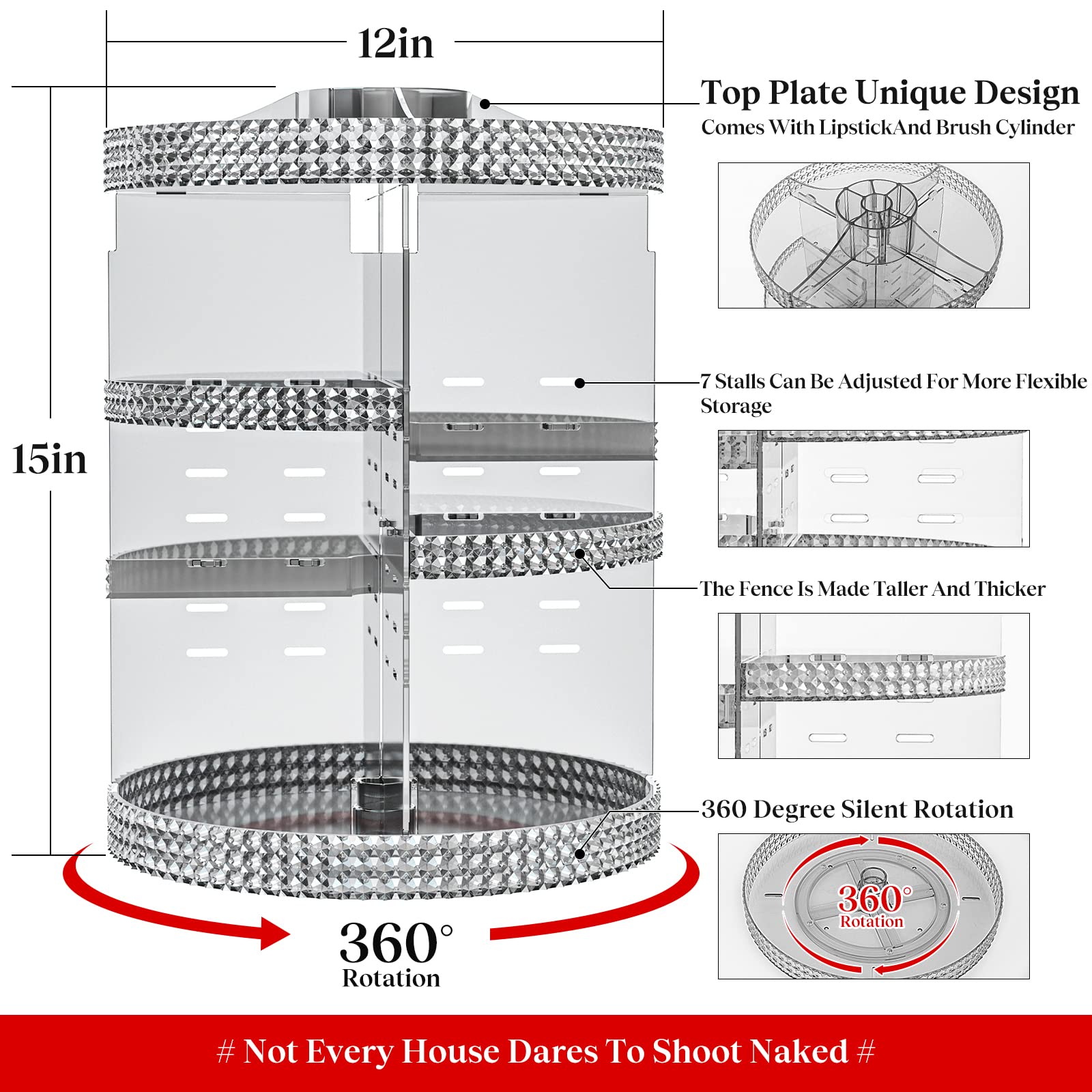 Rotating Makeup Organizer Countertop, Acrylic Makeup Storage Organizer Round, Large Cosmetic Organizer 7 Layers Large Capacity,