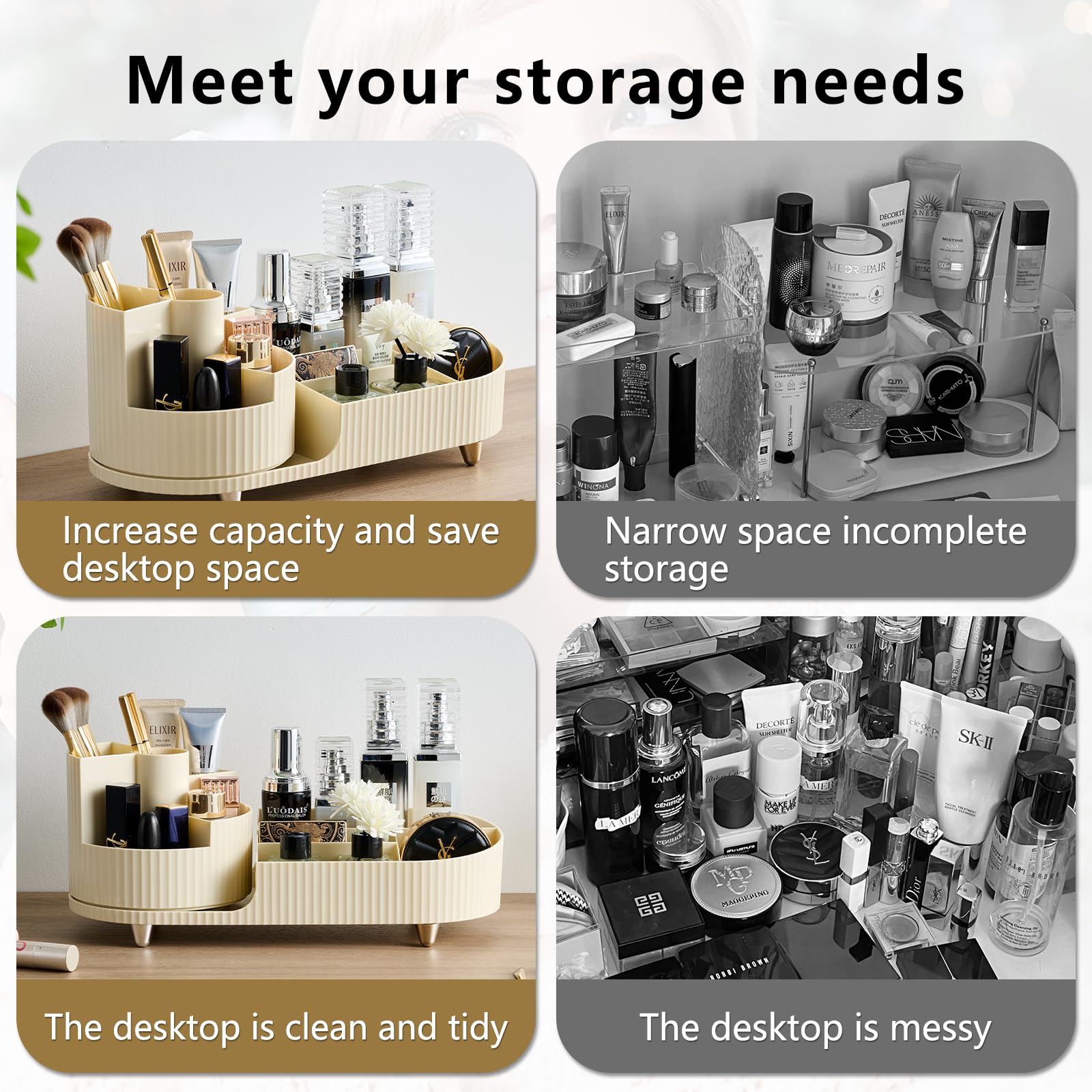 RUIQING New 360 Rotating Makeup Organizer,Large-Capacity Makeup Organizer for Vanity, Can Easily Store Makeup Brushes, Makeup ,S