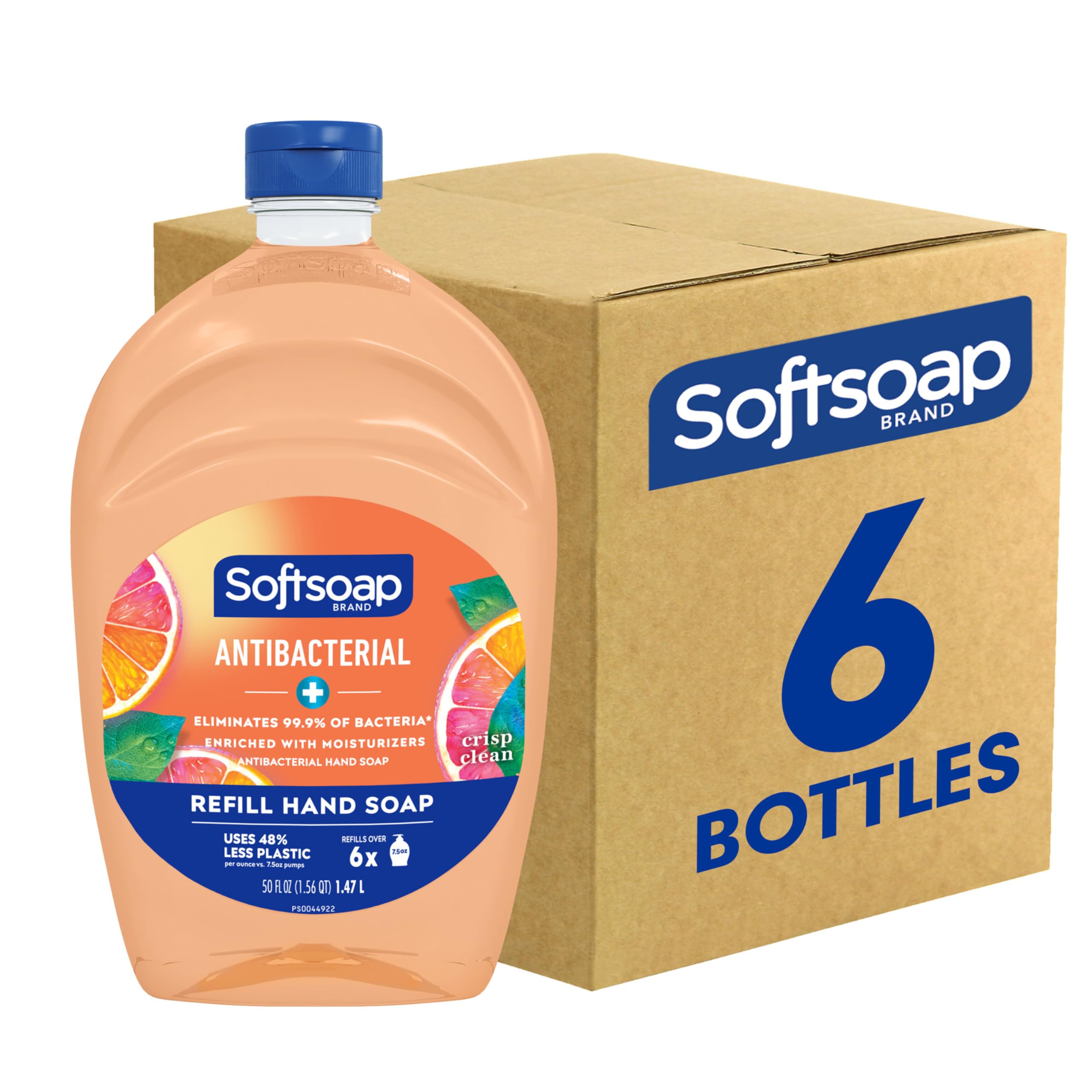 Softsoap Antibacterial Hand Soap Liquid Refill, Crisp Clean, 50Oz, Bathroom Soap, Bulk Soap, Moisturizing, Pack Of 6 (Us05261A)