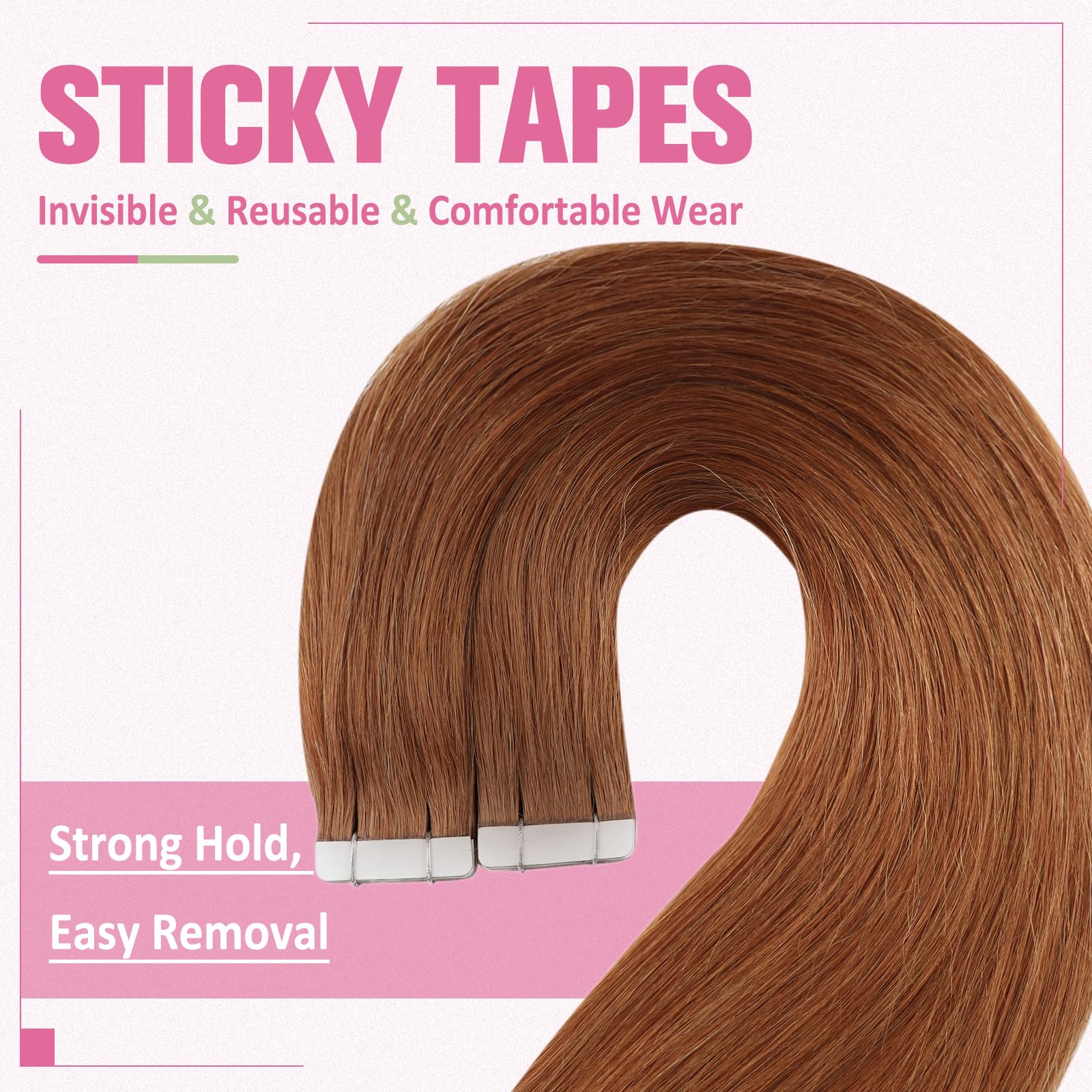YoungSee Tape in Hair Extensions Human Hair Copper Human Hair Tape in Extensions Copper Tape in Human Hair Extensions 12Inch Sho