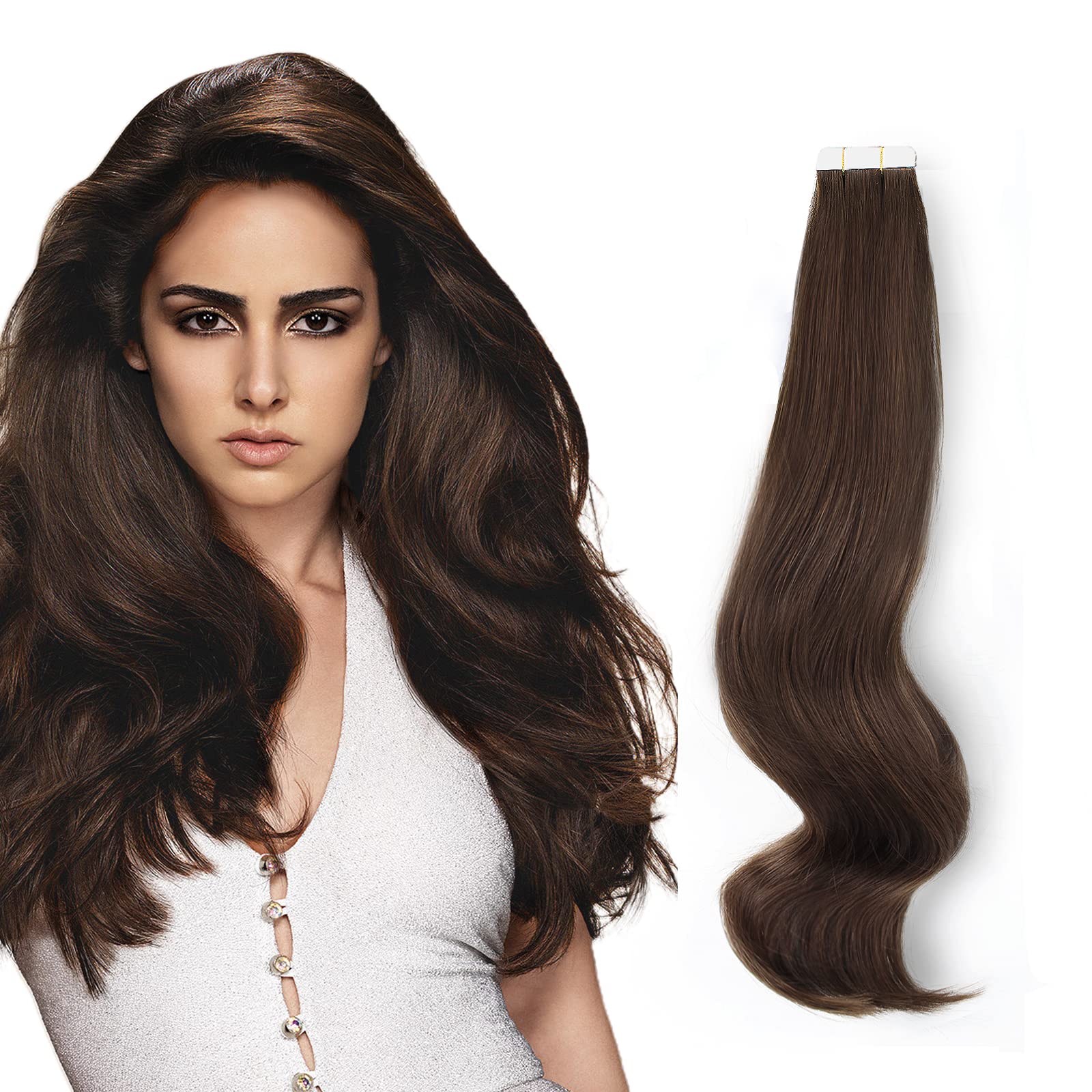 Abh Amazingbeauty Tape In Hair Extensions Human Hair Semi-Permanent Tape Attached Real Remy Human Hair Extensions Tape In 50G 20