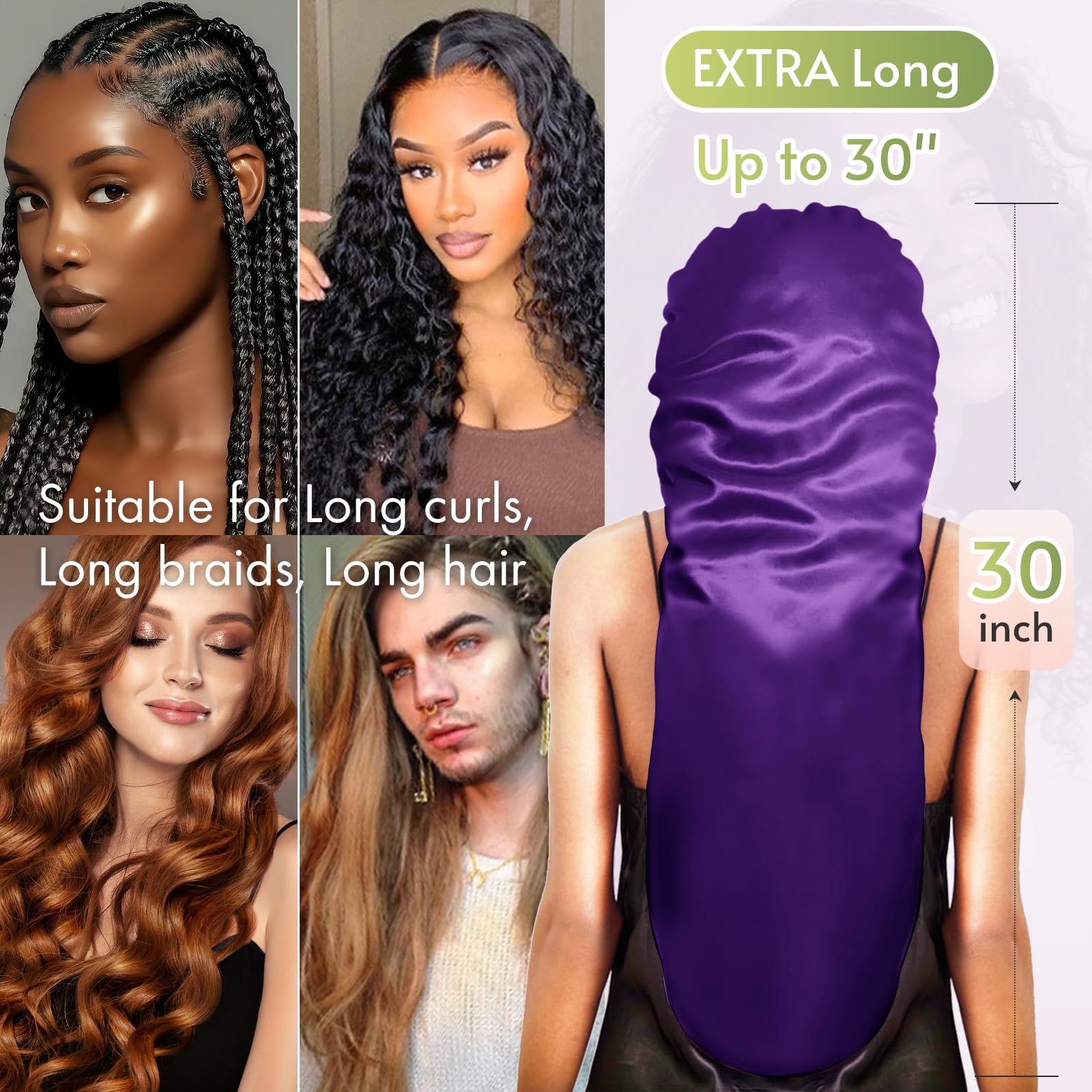 Bonnet Queen Extra Long Braid Bonnet For Sleeping Silky Satin Foldable Weave Locs Curly Wigs Extensions Hair Tie Band Large 30 '