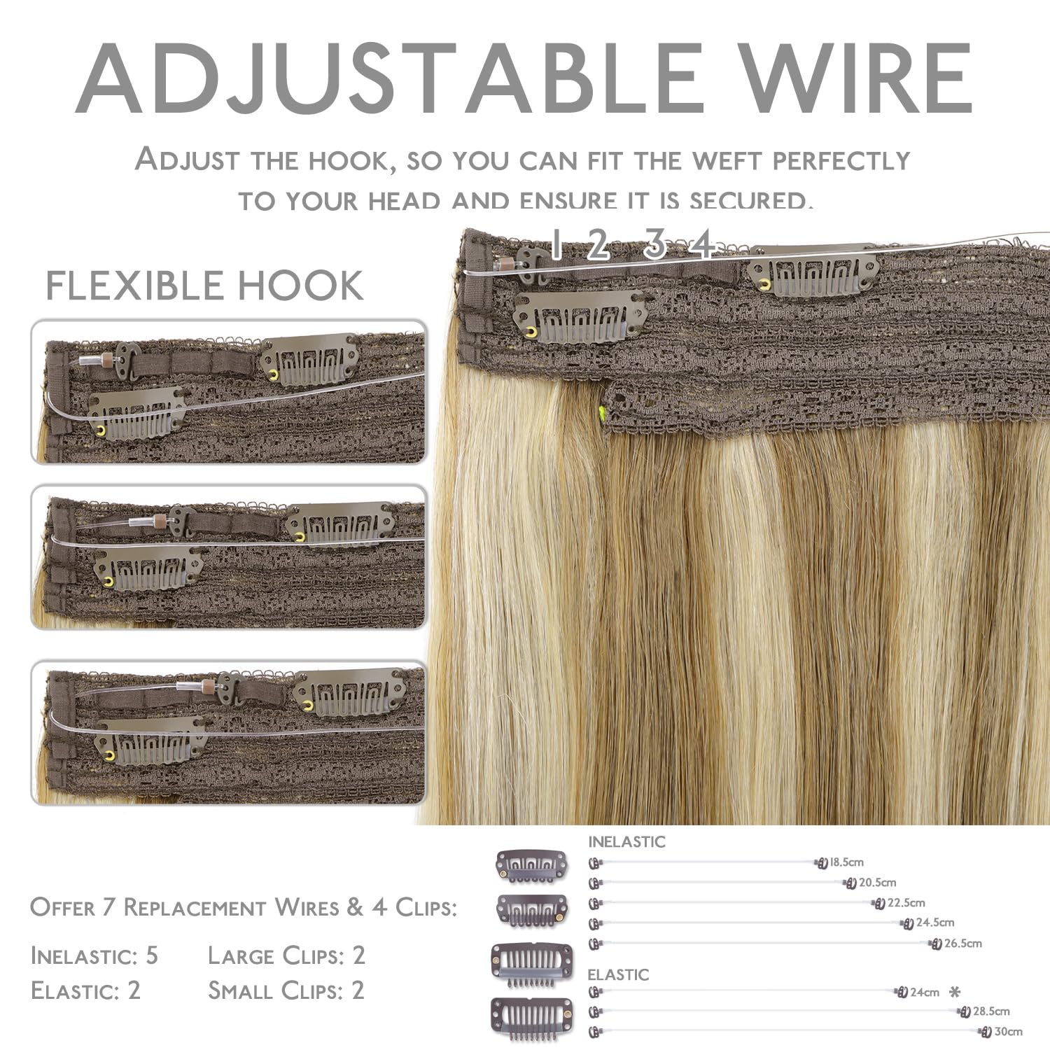Wennalife Wire Hair Extensions (Increase 50% Lifespan) Real Human Hair 12 Inch 70G Ash Brown Highlighted Golden Blonde Remy Wire