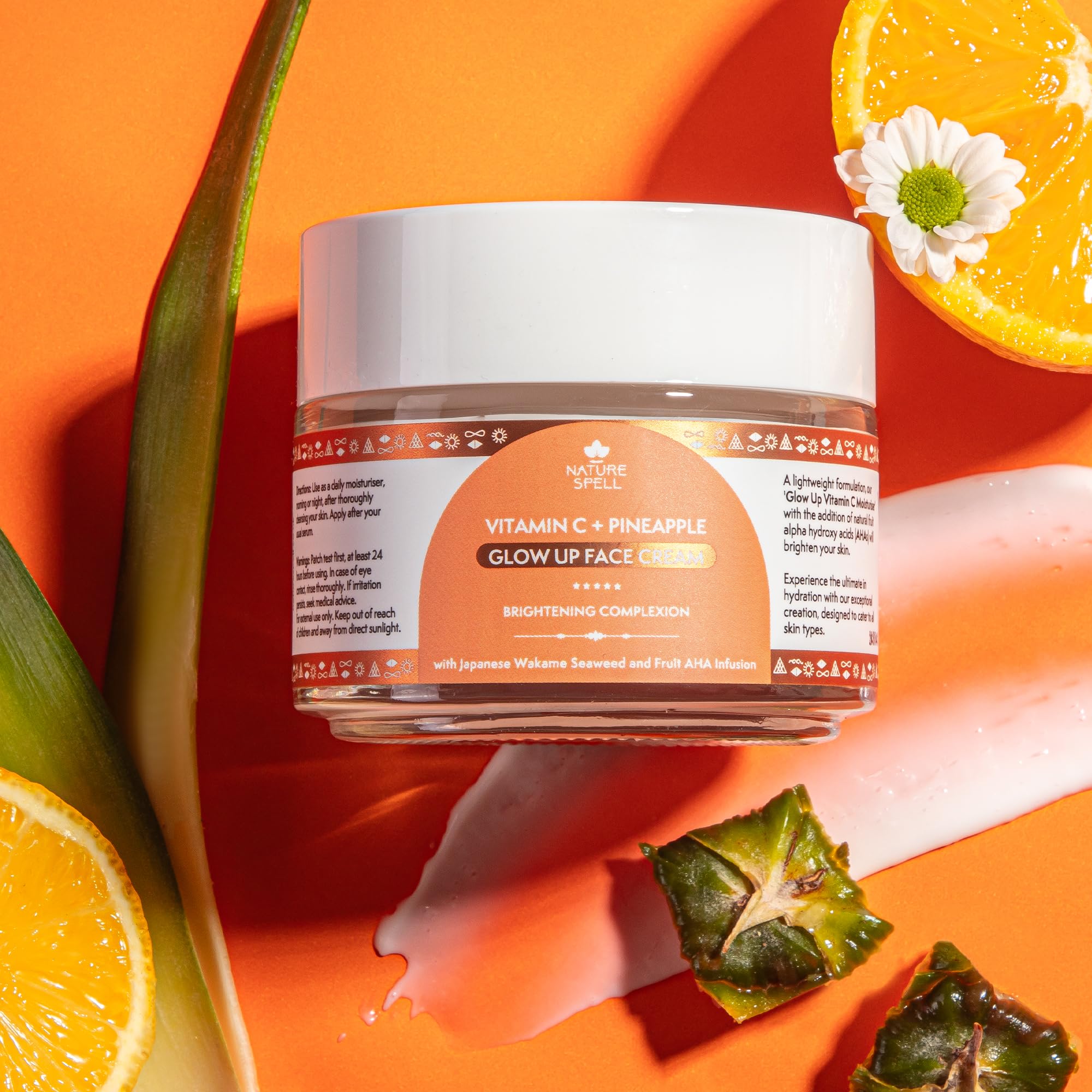 Nature Spell Vitamin C Face Cream Moisturiser 100 ml - Brightening Face Cream - Infused with Japanese Wakame Seaweed- Targets Da