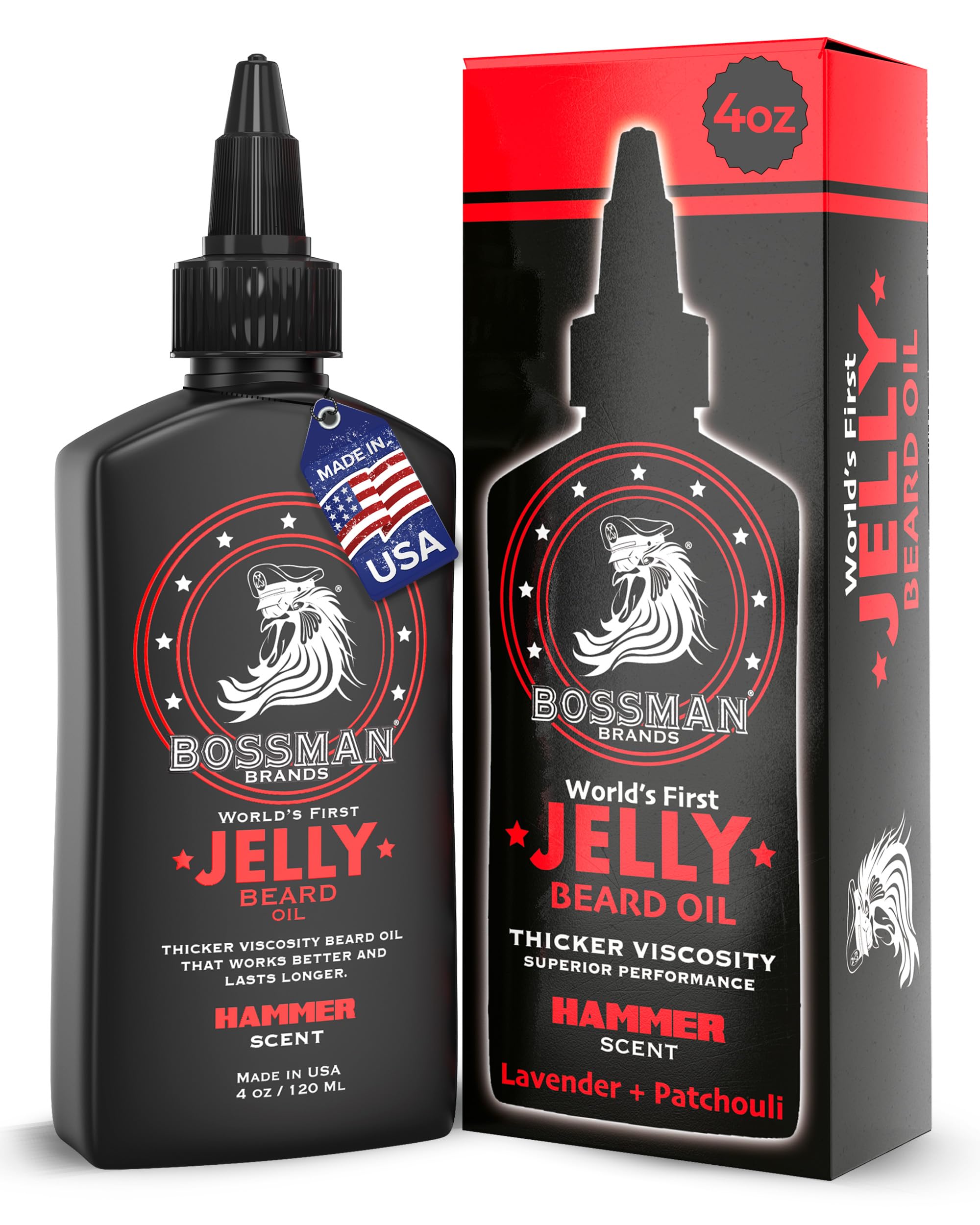 Bossman Beard Oil 4Oz, Thicker Consistency Jelly - Made In Usa - Longer Lasting - Bigger Bottle - Natural Ingredients - Non Grea