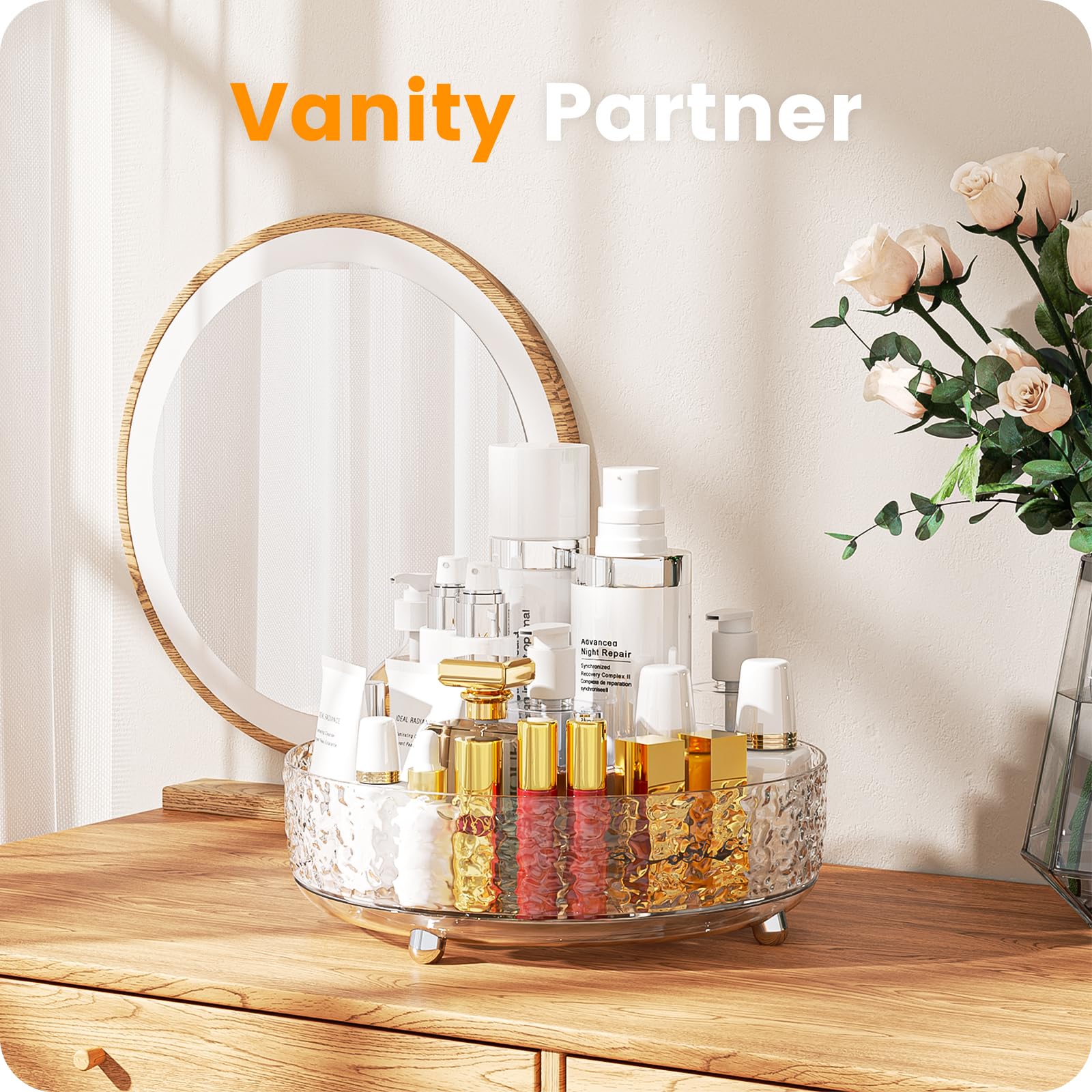 ?Water Ripple?A-Lugei 11'' Makeup Organizer Countertop,???????Rotating? Perfume Organizer, Bathroom Organizer And Storage, Skinc