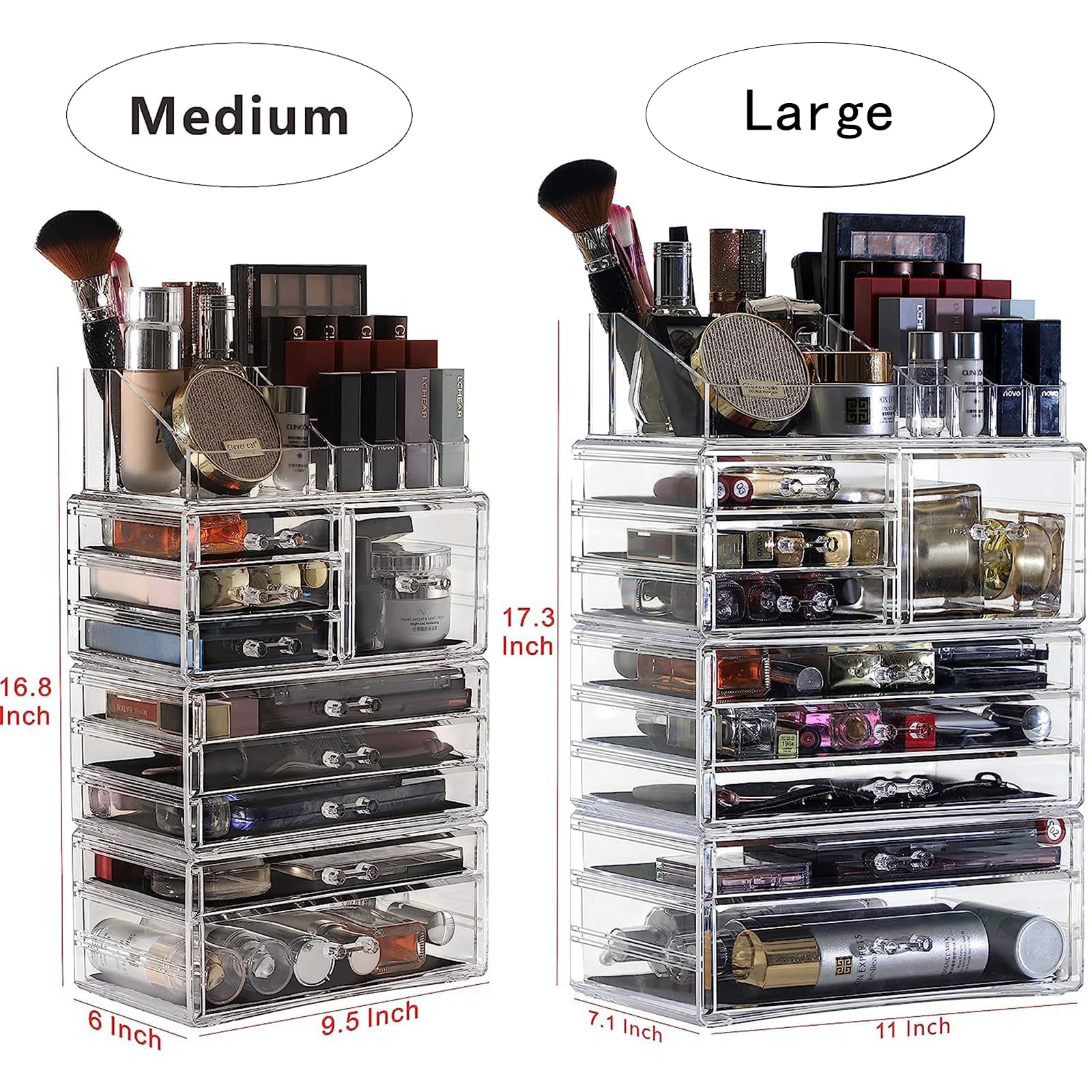 Cq Acrylic Makeup Organizer Countertop For Vanity With 9 Drawers,Large Clear Plastic Make Up Storage For Jewelry,Hair Accessory,