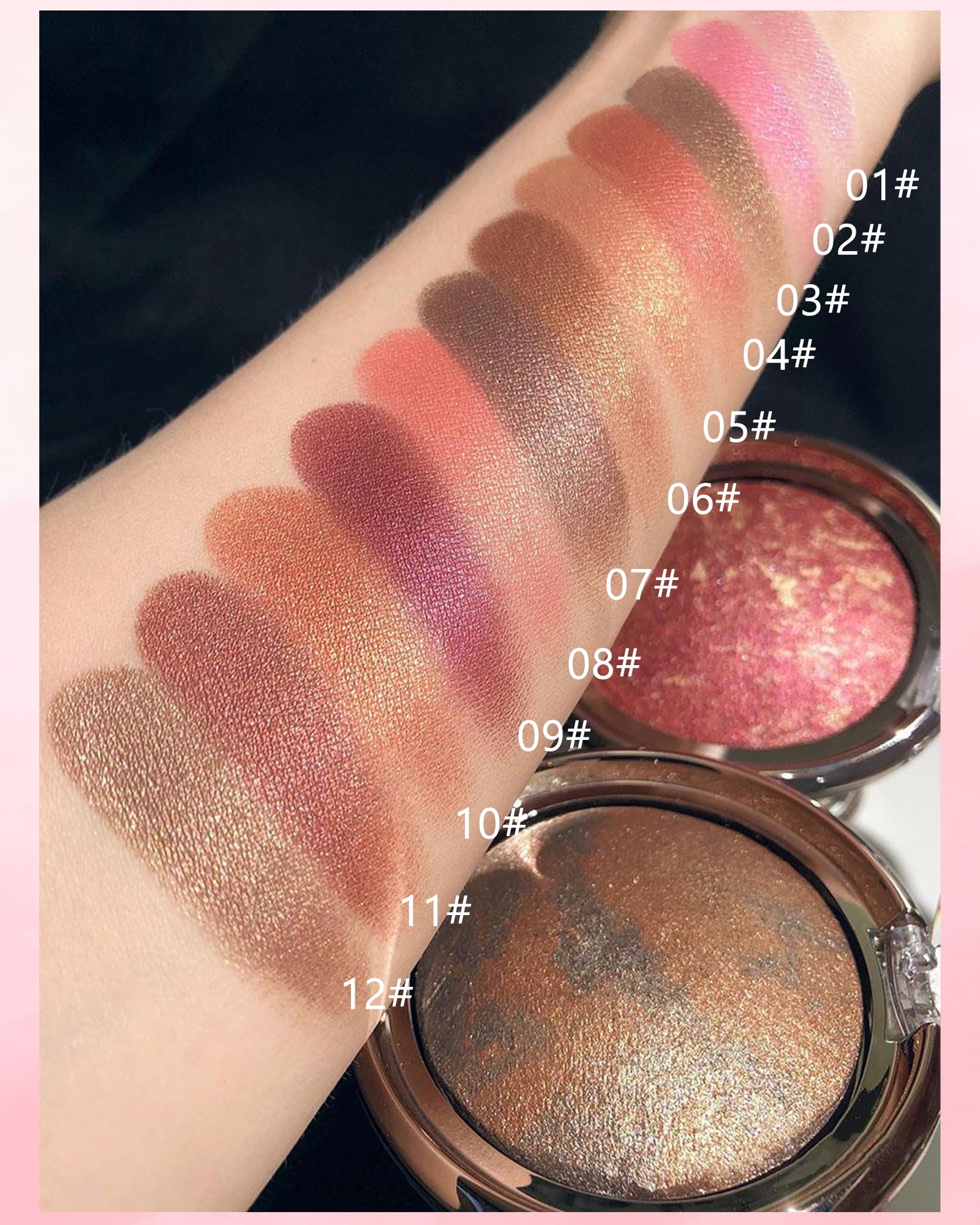 Baked Powder Blush-Brighten Glow Marbleized Blush Powder Palette,Lightweight Shimmery Cruelty-Free Face Blush For Cheeks,Eyeshad