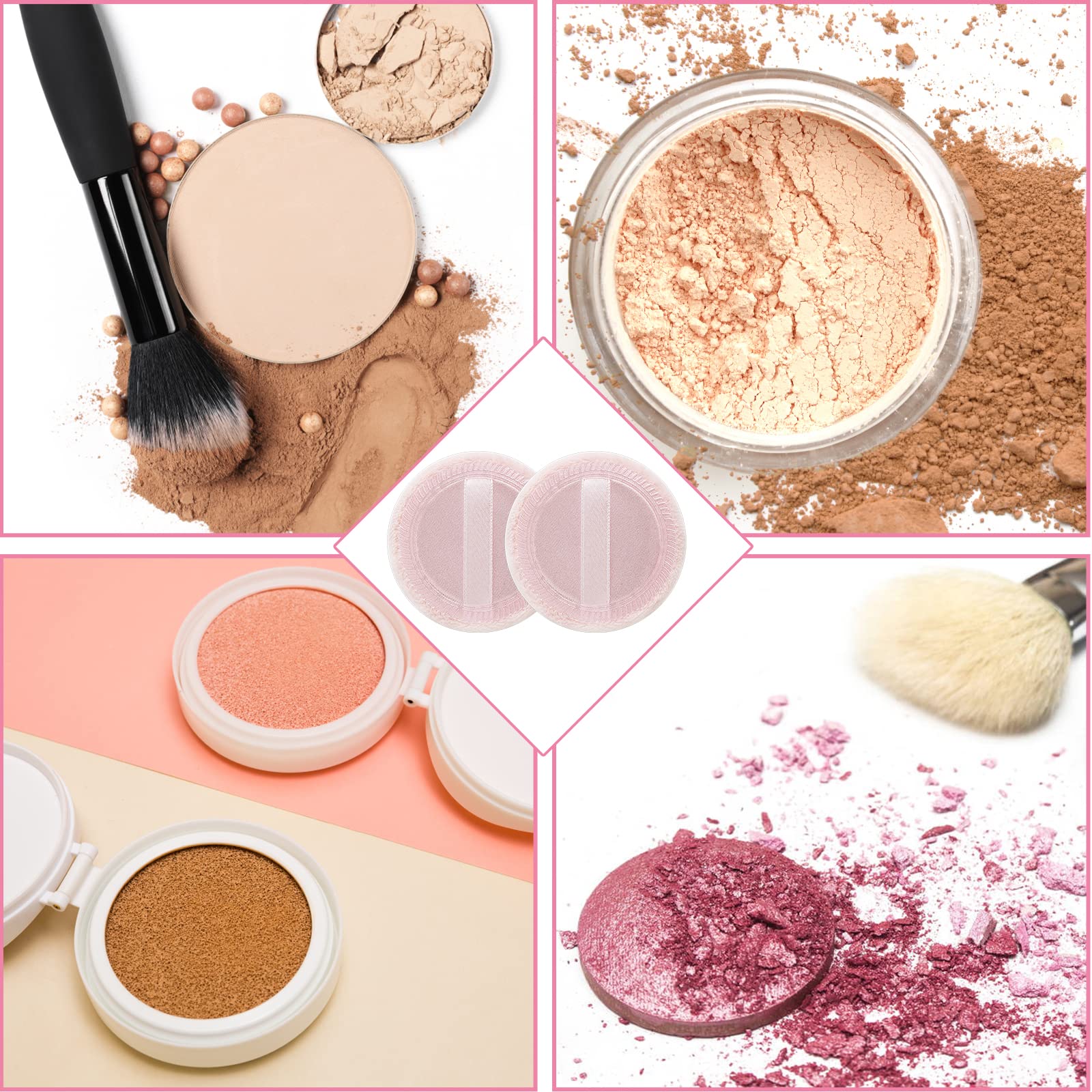 Sibba Loose Powder Puff 2 Pieces Round Velour Face Makeup Compact Body Container Setting Pressed Blending Foundation Cream Make