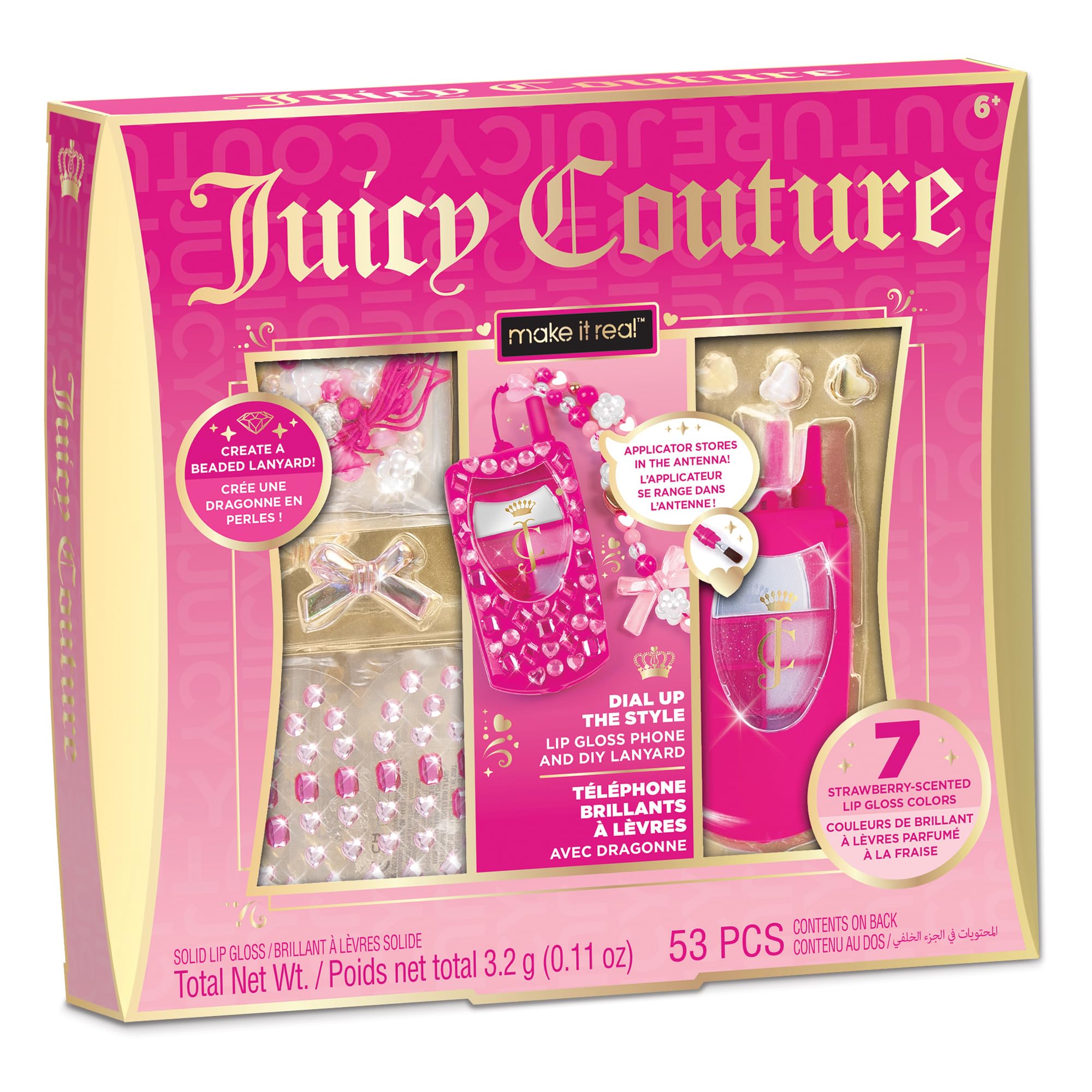 Make It Real Juicy Couture Lip Gloss Dial Up The Style Phone & DIY Lanyard - 7 Strawberry-Scented Lip Gloss Colors, Create Beade