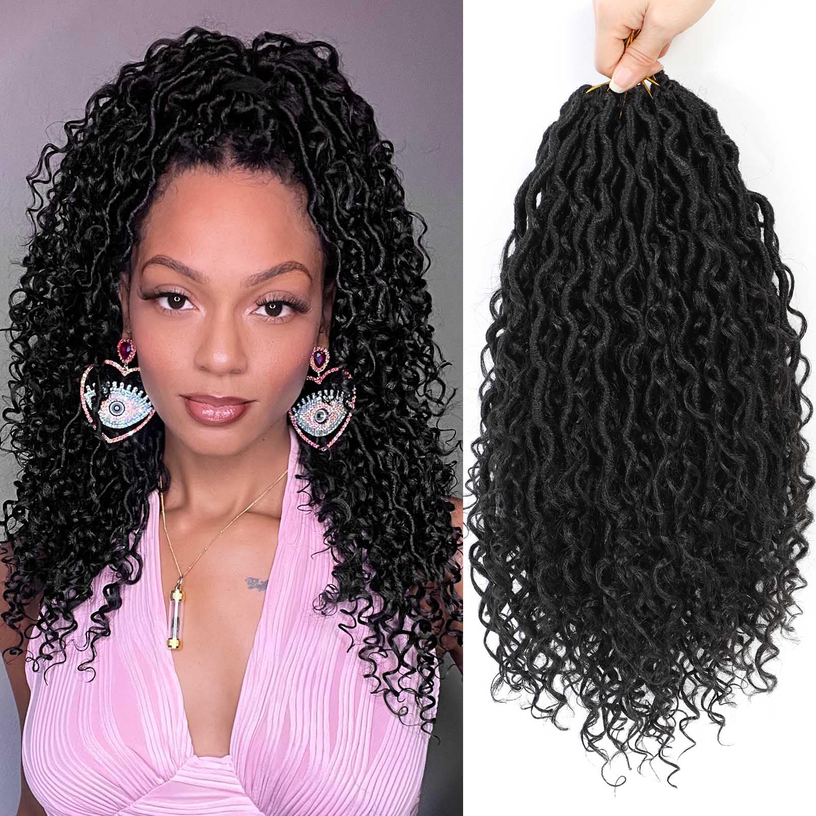 Col Bling Goddess Locs Crochet Hair 16 Inch 8 Packs Faux Locs Crochet Hair for Women Pre Looped Crochet Boho Goddess Faux Locs C