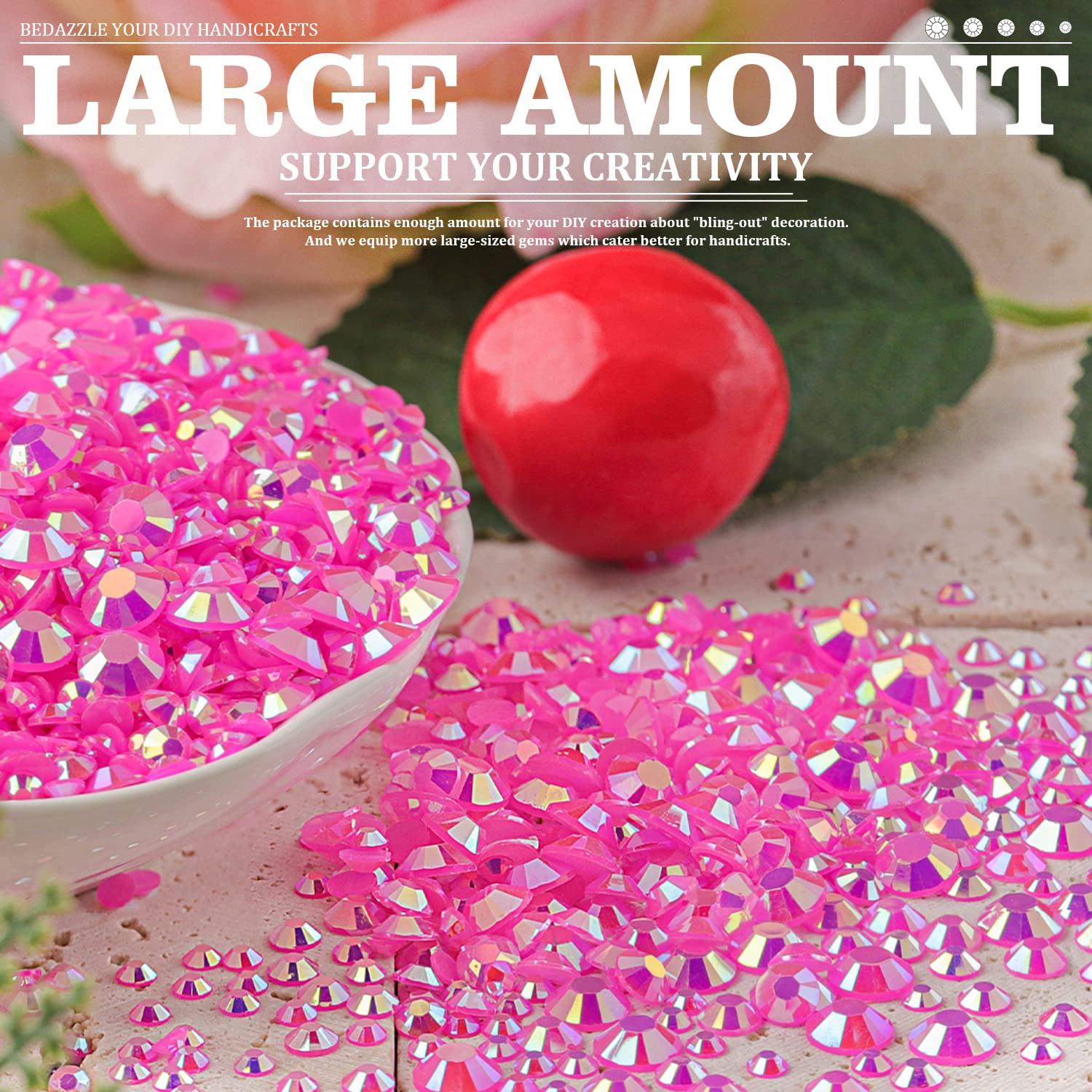 Belleboost Resin Rhinestones Kits, 2/3/4/5/6Mm Flatback Jelly Rhinestones, 2 Box Hot Pink Ab Non Hotfix Crystal Gems For Diy Cra