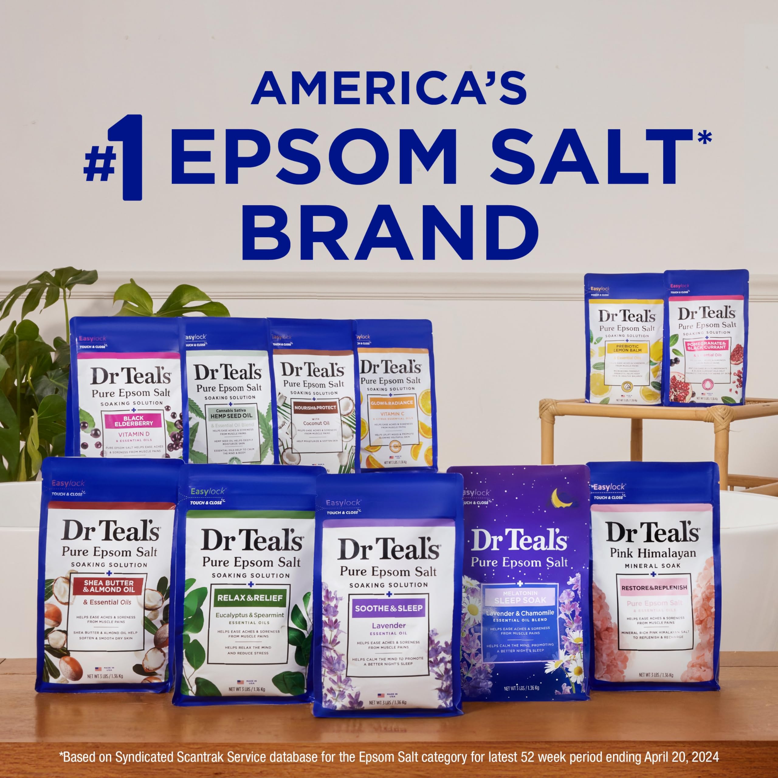 Dr Teal's Pure Epsom Salt Soak, Glow & Radiance with Vitamin C & Citrus Essential Oils, 3 lbs (Pack of 4) (Packaging May Vary)