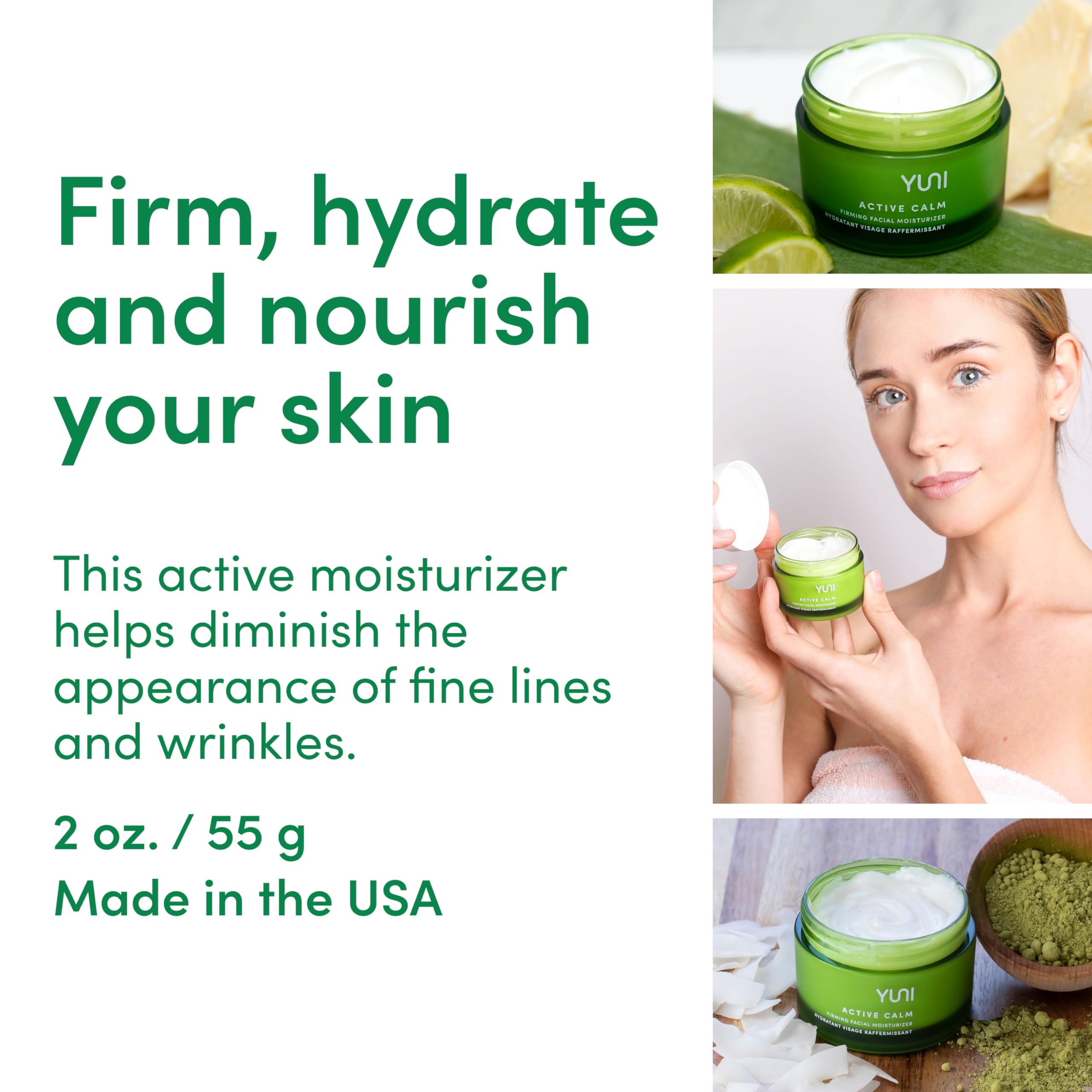 YUNI Beauty Facial Moisturizer & Skin Firming Lotion (2oz) Active Calm Face & Neck Firming Cream - Intense, Deep Hydration for D