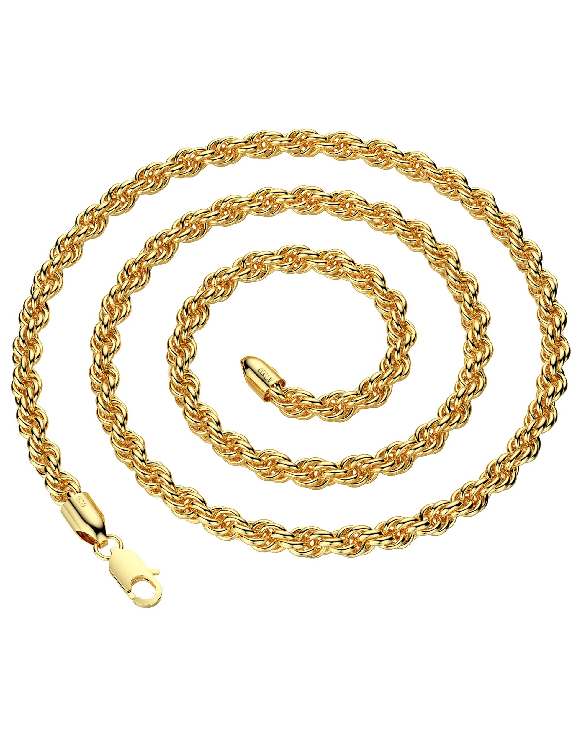 Waitsoul 925 Sterling Silver Rope Chain Lobster Clasp 5mm 18k Gold Chain Necklace for Men Women Necklace Chain 18 Inch
