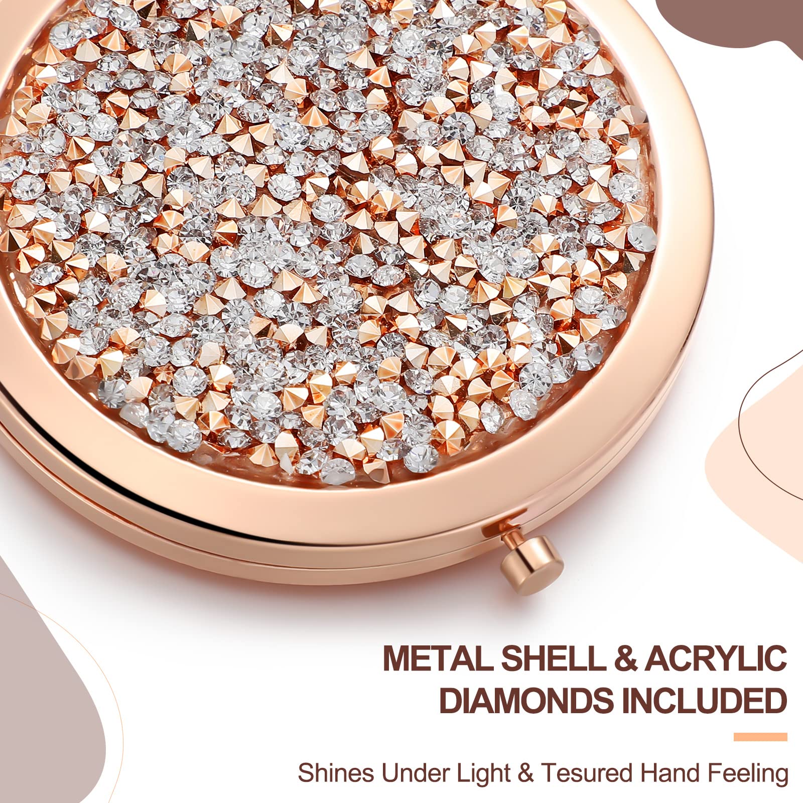 3 Pieces Magnifying Compact Cosmetic Mirror 2.75 Inch Round Pocket Makeup Mirror Travel Handheld Compact Mirror Engraved Purse M