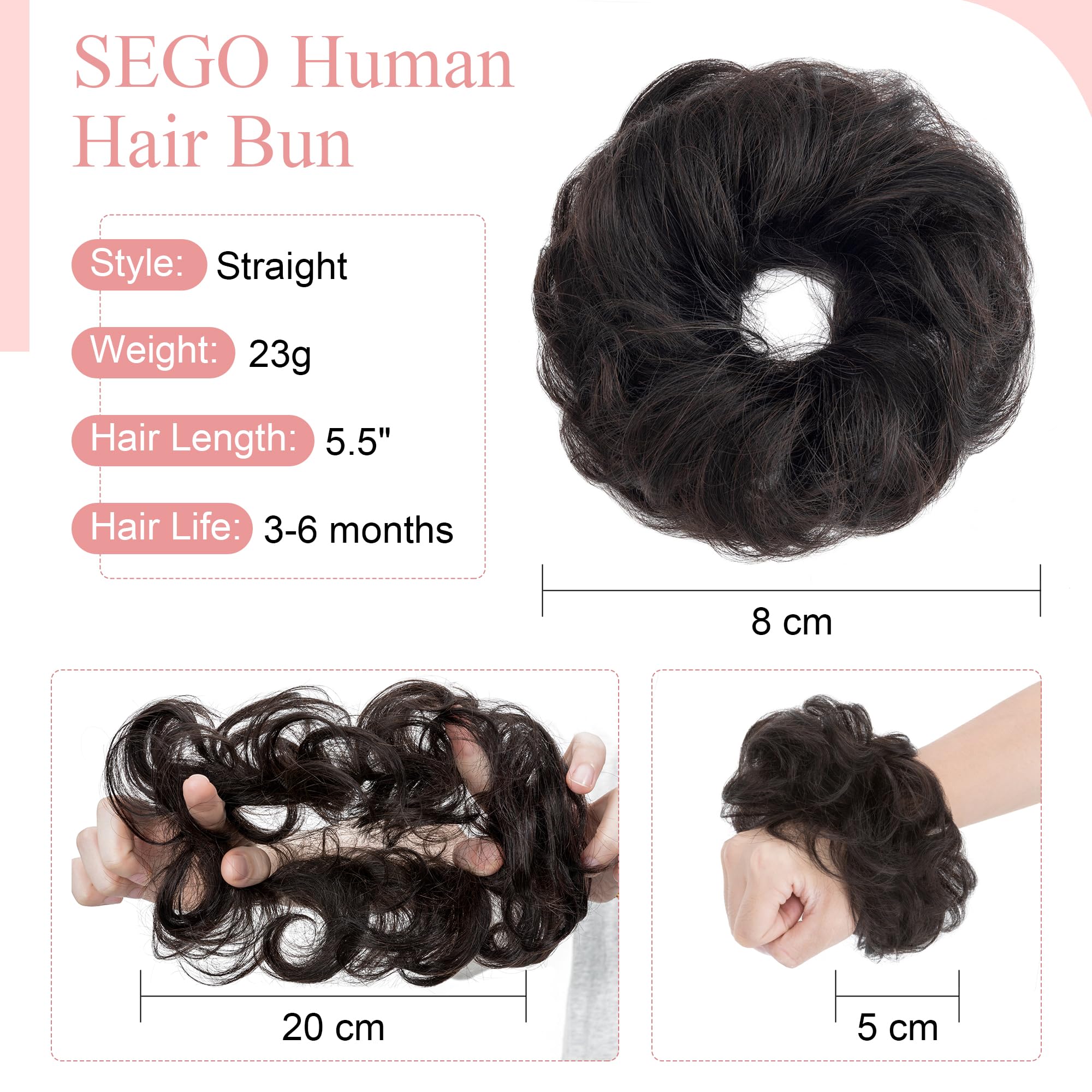 SEGO Human Hair Messy Bun Hair Piece Scrunchies Real Human Hair Wavy Curly Tousled Updo Hairpieces Donut Chignon Ponytail Extens
