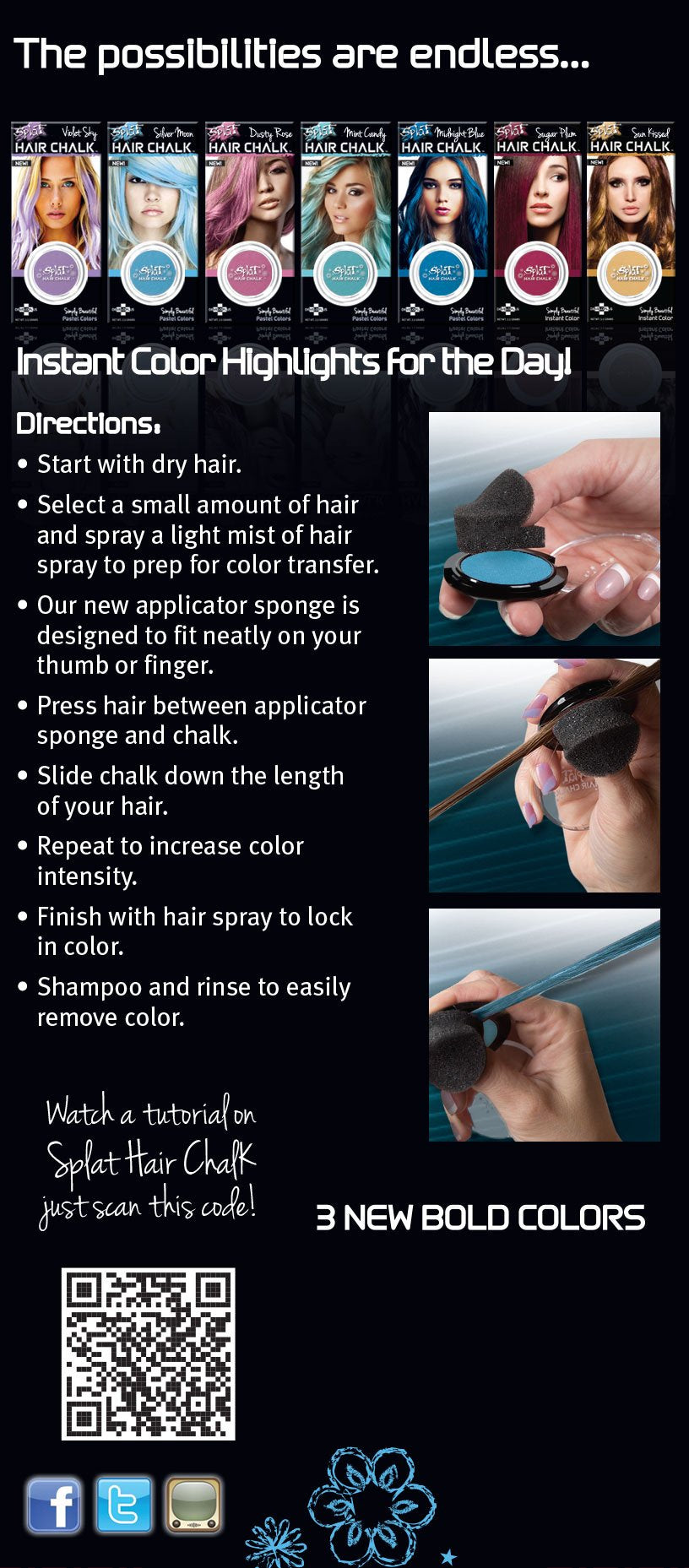 Splat Purple Pixies Hair Chalk, 1 Compact, Temporary Hair Color Glides On Easily For Fun Pops Of Color, Washable Hair Color Chal