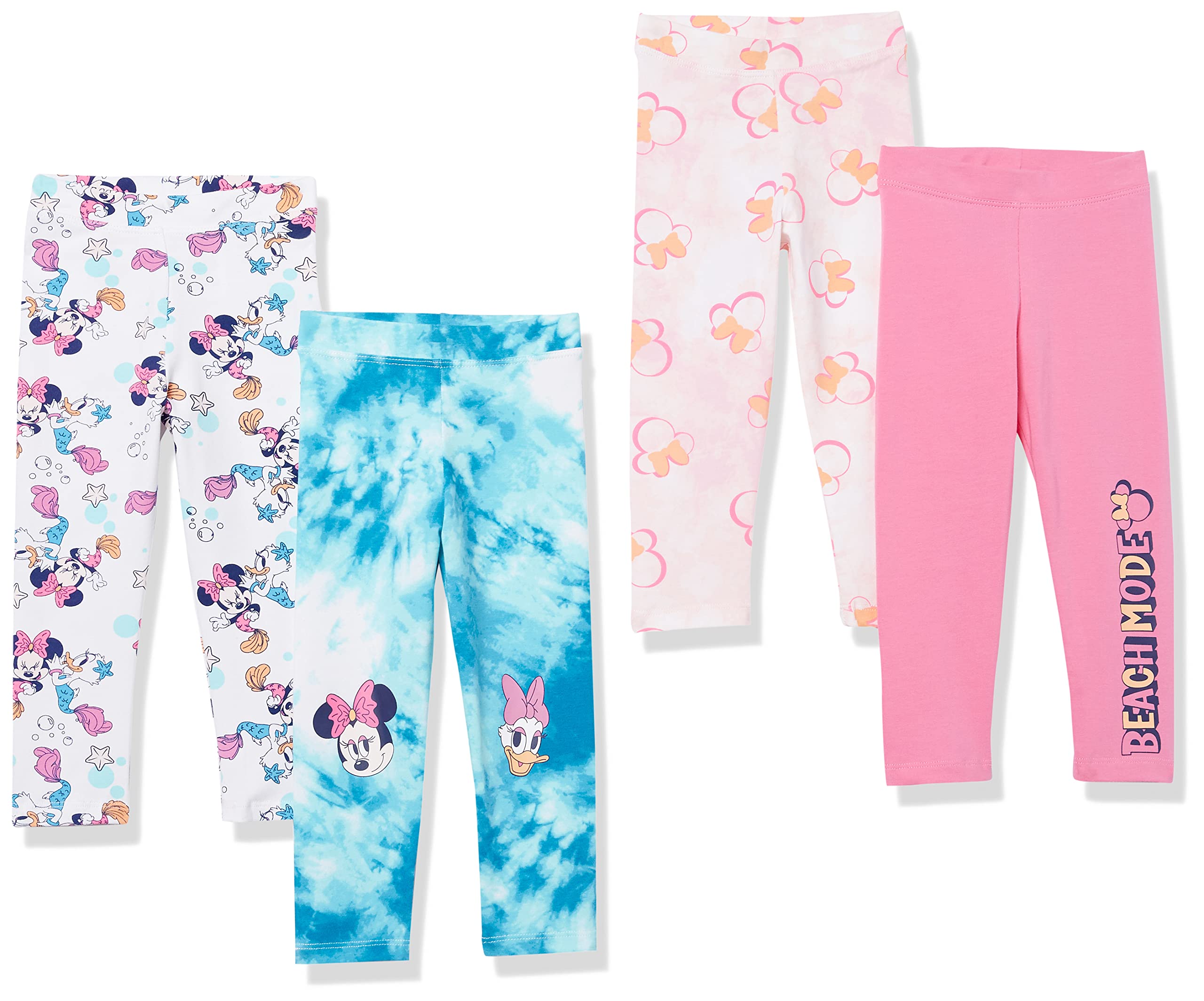 Amazon Essentials Disney  Marvel  Star Wars  Frozen  Princess girls Leggings (Previously Spotted Zebra), Pack of 4, MinnieBeach,