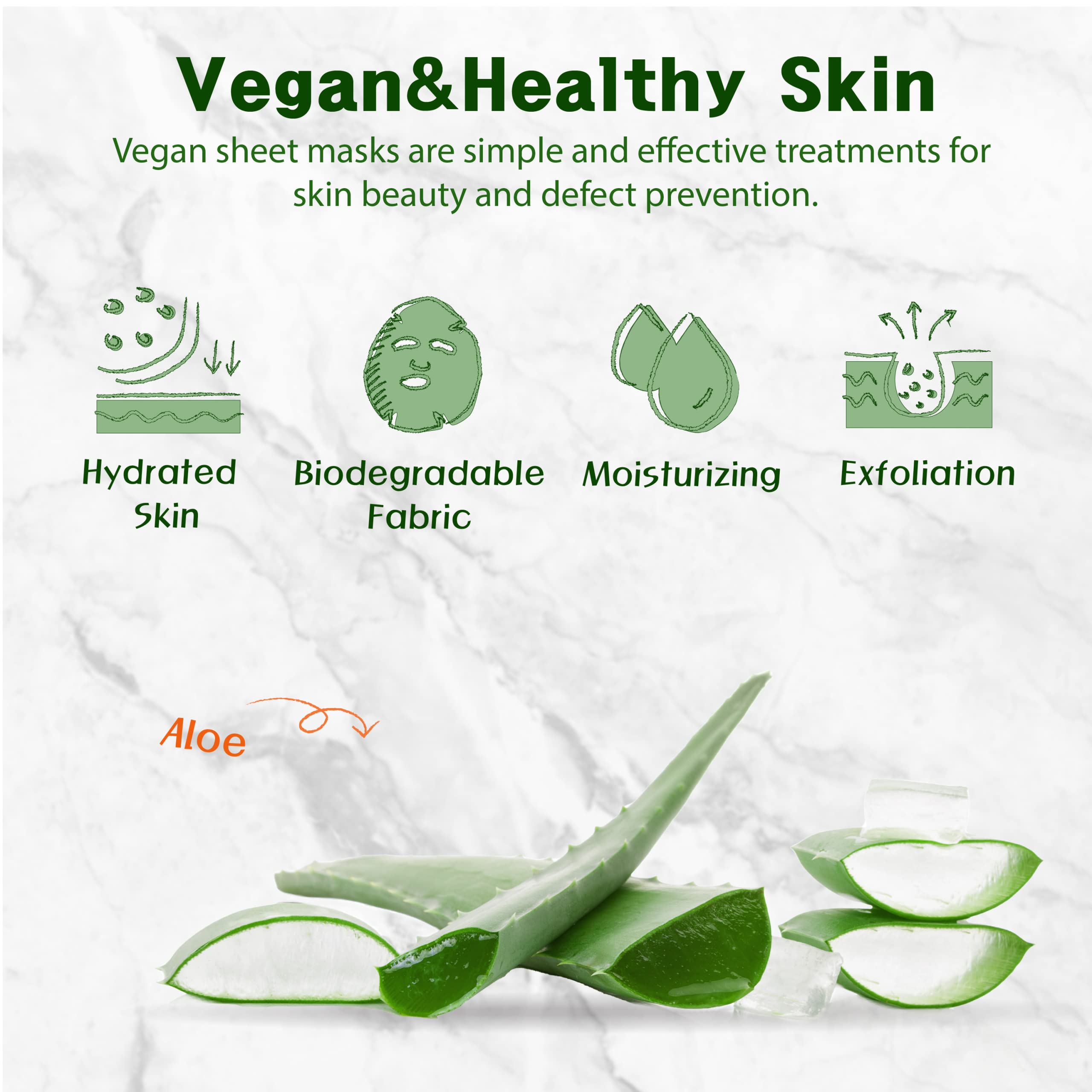 Purederm Vegan Aloe Sheet Masks (12 Packs) - Facial Sheet Mask For Soothing & Hydrating Treatment