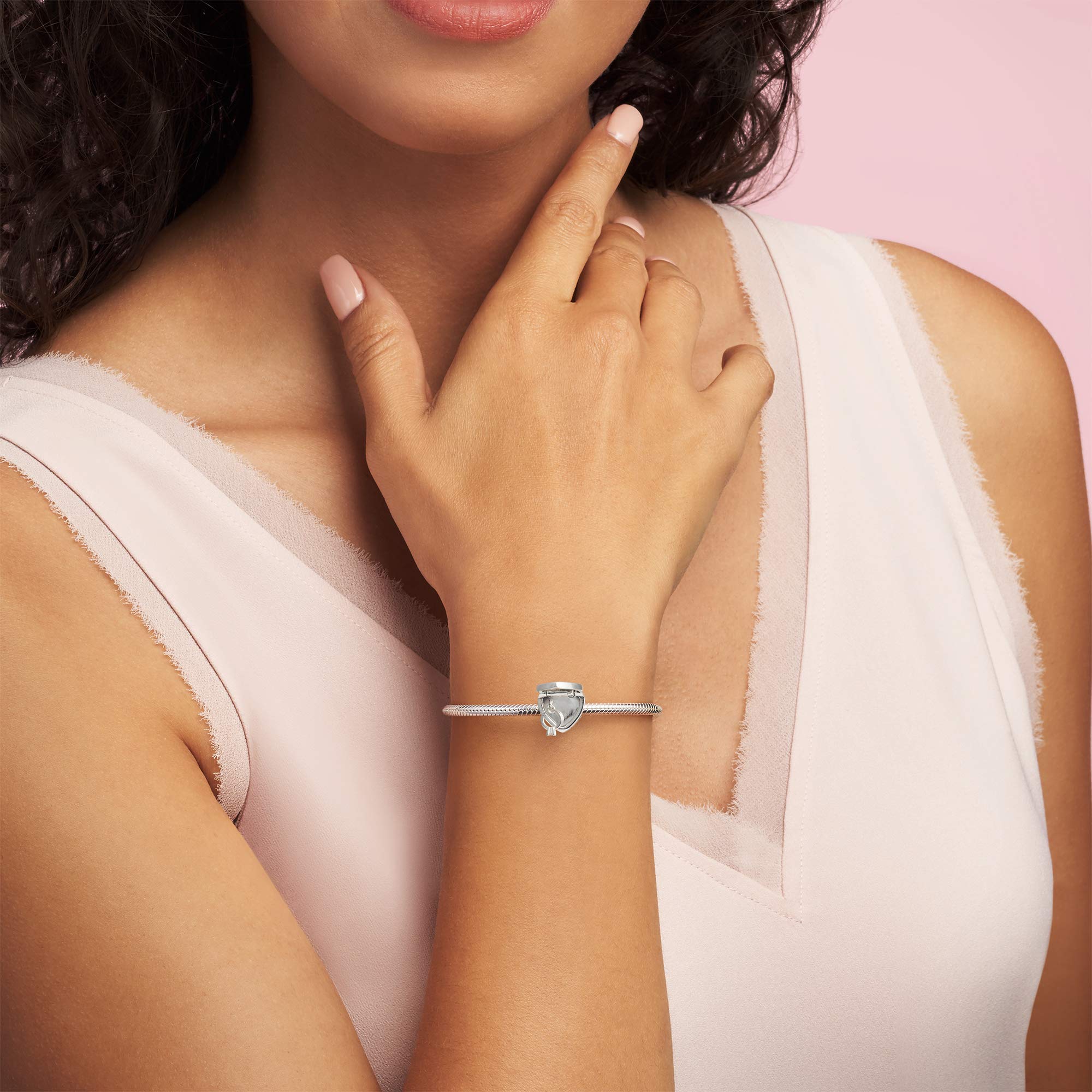 PANDORA Jewelry Logo Yes Heart Cubic Zirconia Charm in Sterling Silver