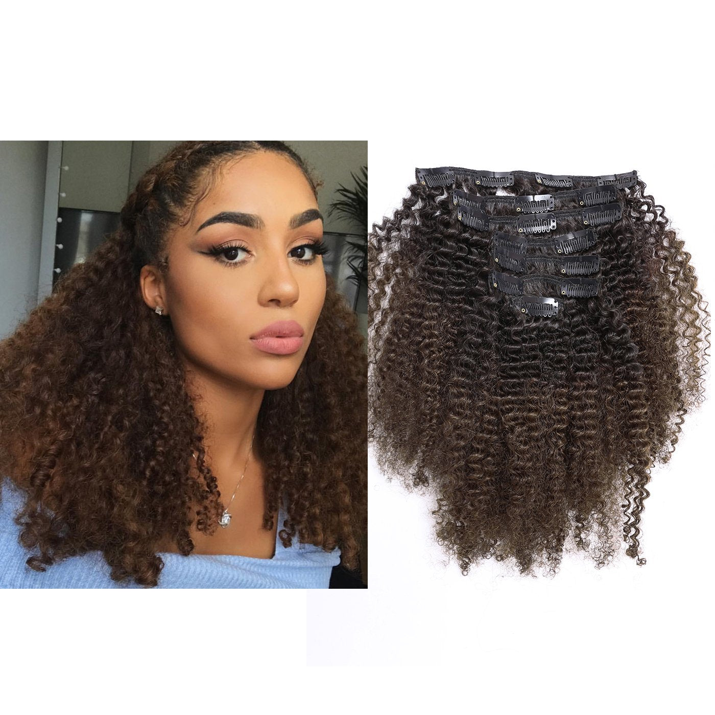 Ombre Remy Clip in Human Hair Extensions Afro Kinky Curly Clip ins 4B 4C 100% Natural Black Hair Extensions 10-22 inch Two Tone 