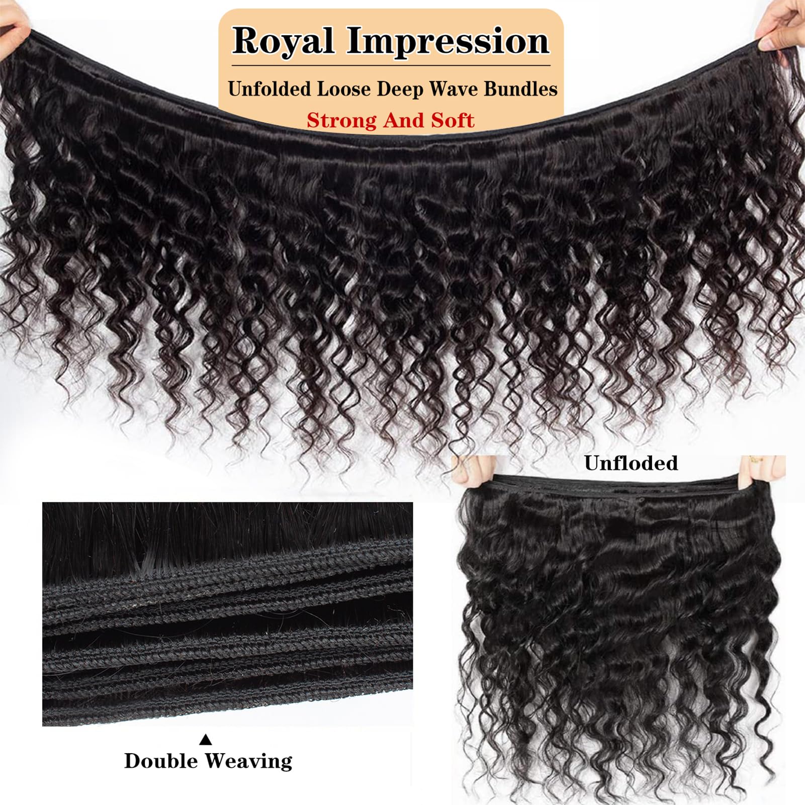 Royal Impression 12A Loose Wave Bundles Human Hair 16'' 18'' 20'' 300G 100% Unprocessed Brazilian Virgin Hair Loose Deep Wave Hu