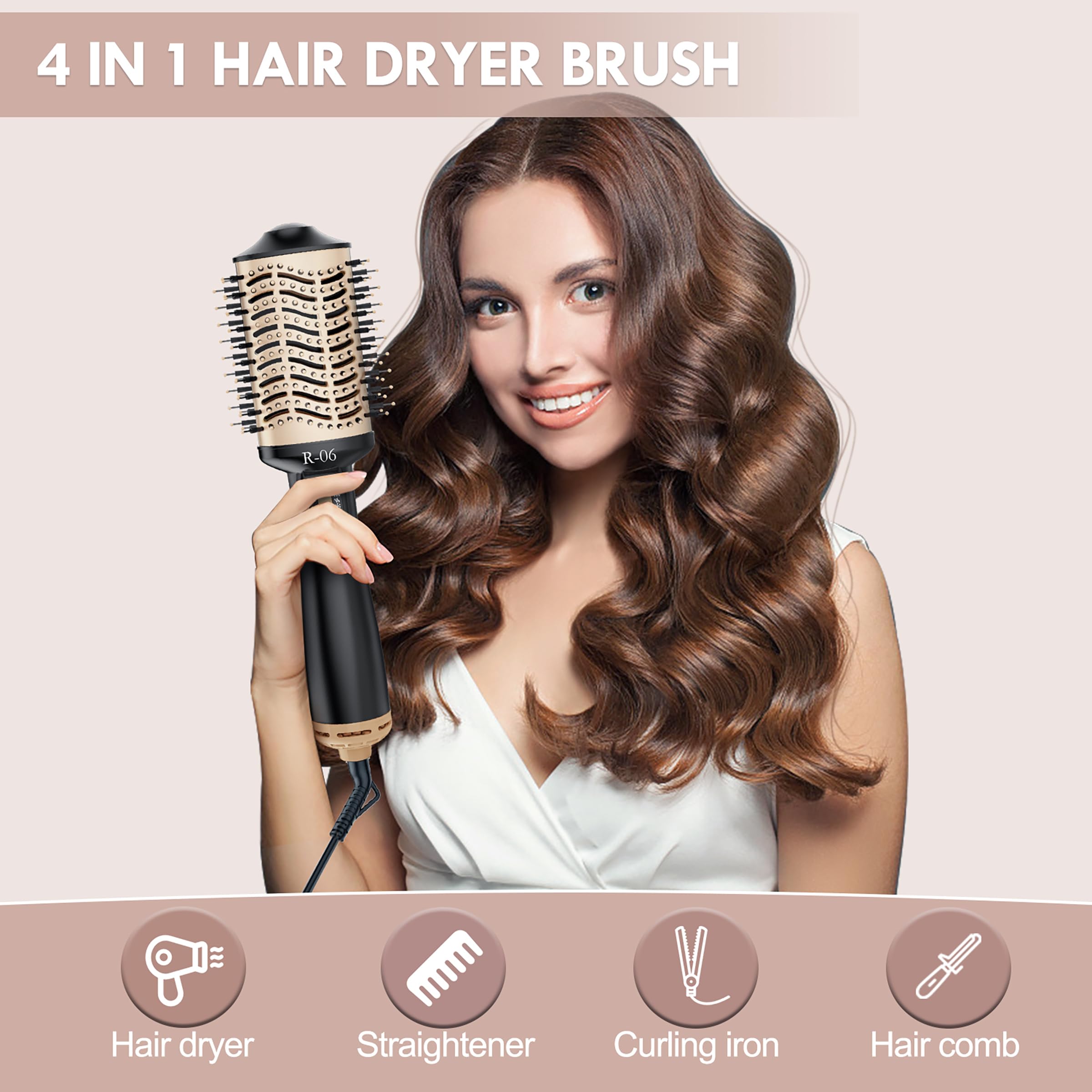 Hair Dryer Brush Blow Dryer Brush in One, 4 in 1 Hair Dryer and Styler Volumizer with Oval Barrel, Professional Salon Hot Air Br