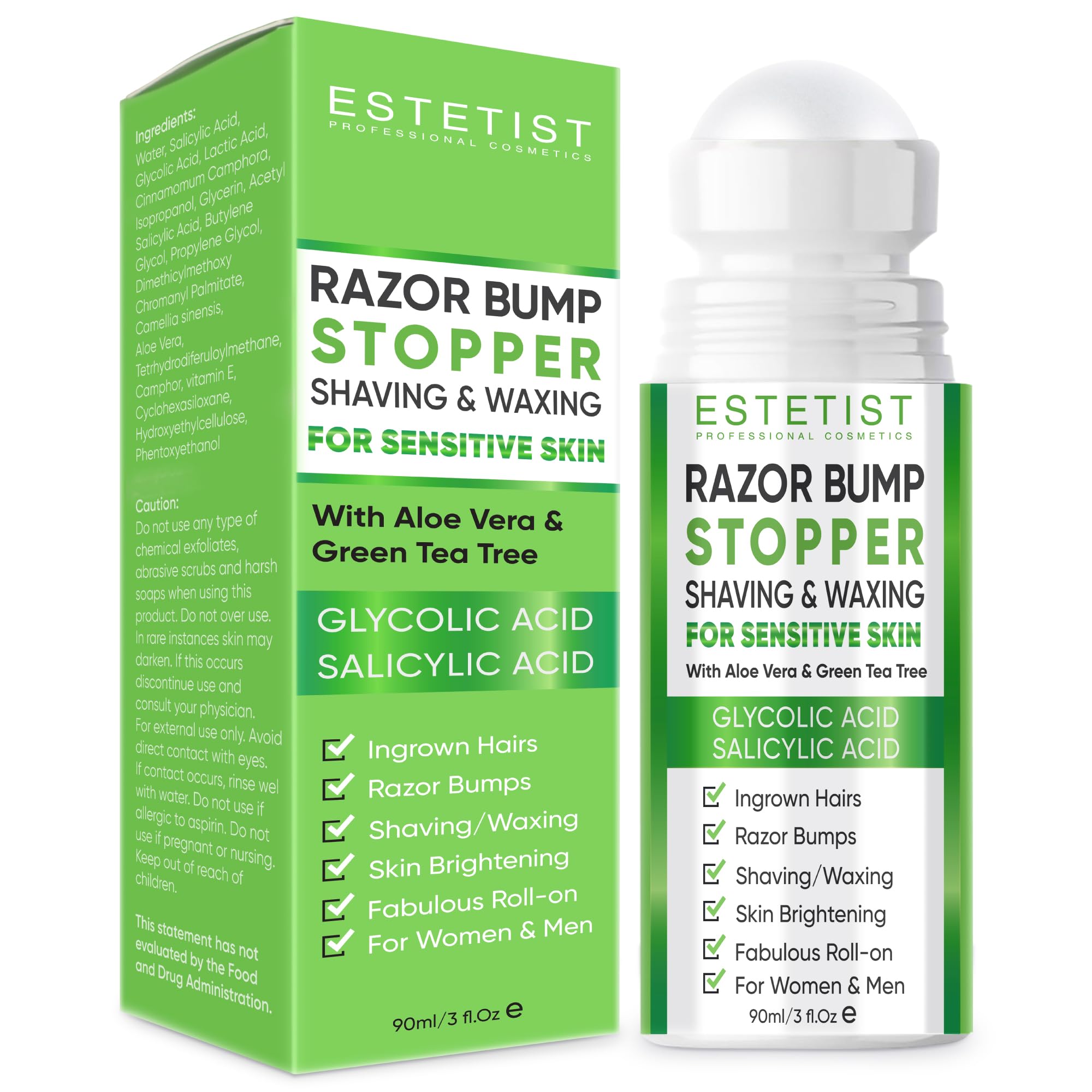 Estetist Razor Bump Stopper For Sensitive Skin - Ingrown Hair Treatment For Face, Underarm, Bikini Area, Legs, After Shave Roll 