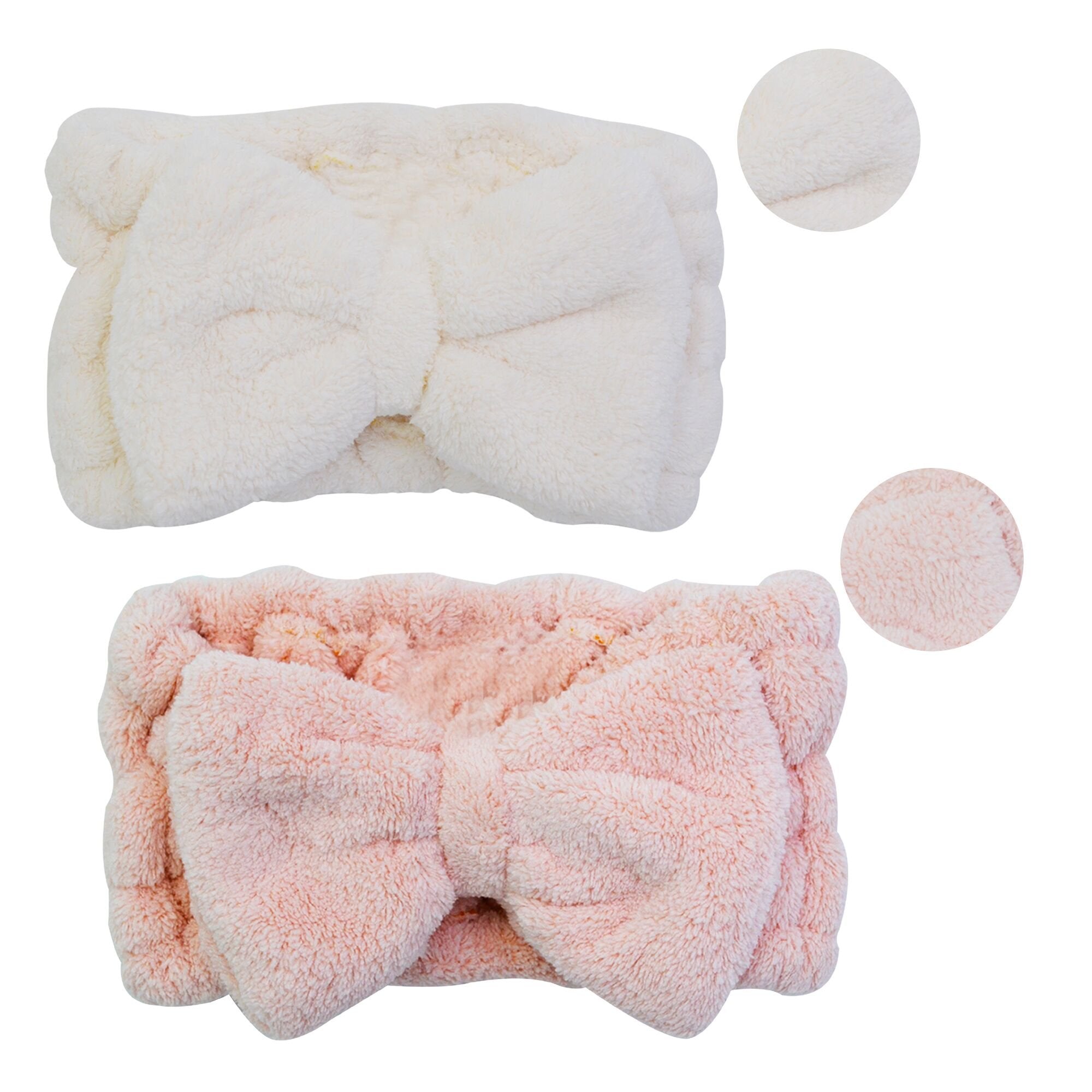 Chloven 2 Pack Microfiber Bowtie Headbands Facial Makeup Headband Cosmetic Bowknot Hairlace Wash Spa Yoga Sports Shower Adjustab