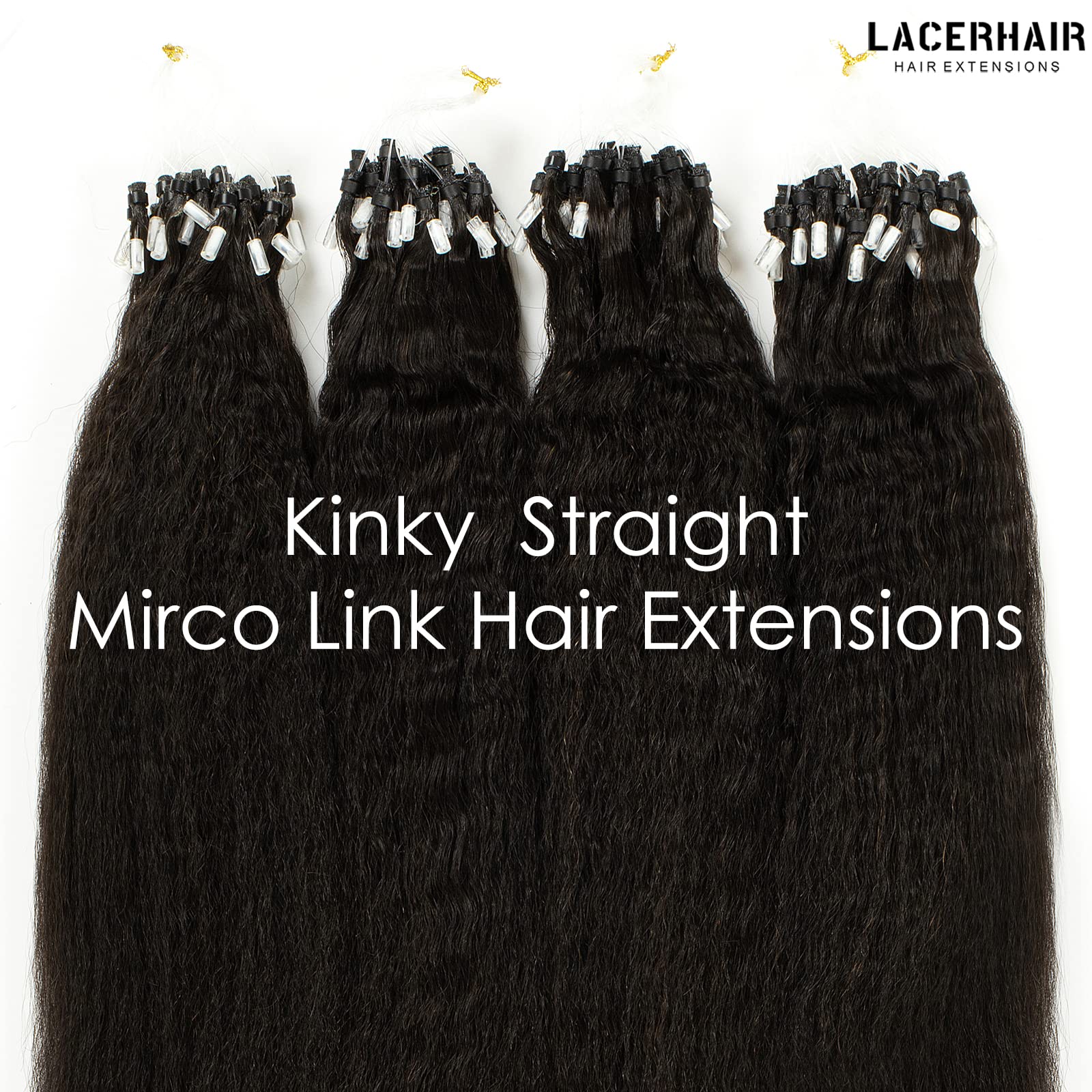 Lacer 16 Inch Micro Links Human Hair For Black Women Kinky Micro Loop Hair Extensions Black Real Remy Hair Extensions Natural Bl