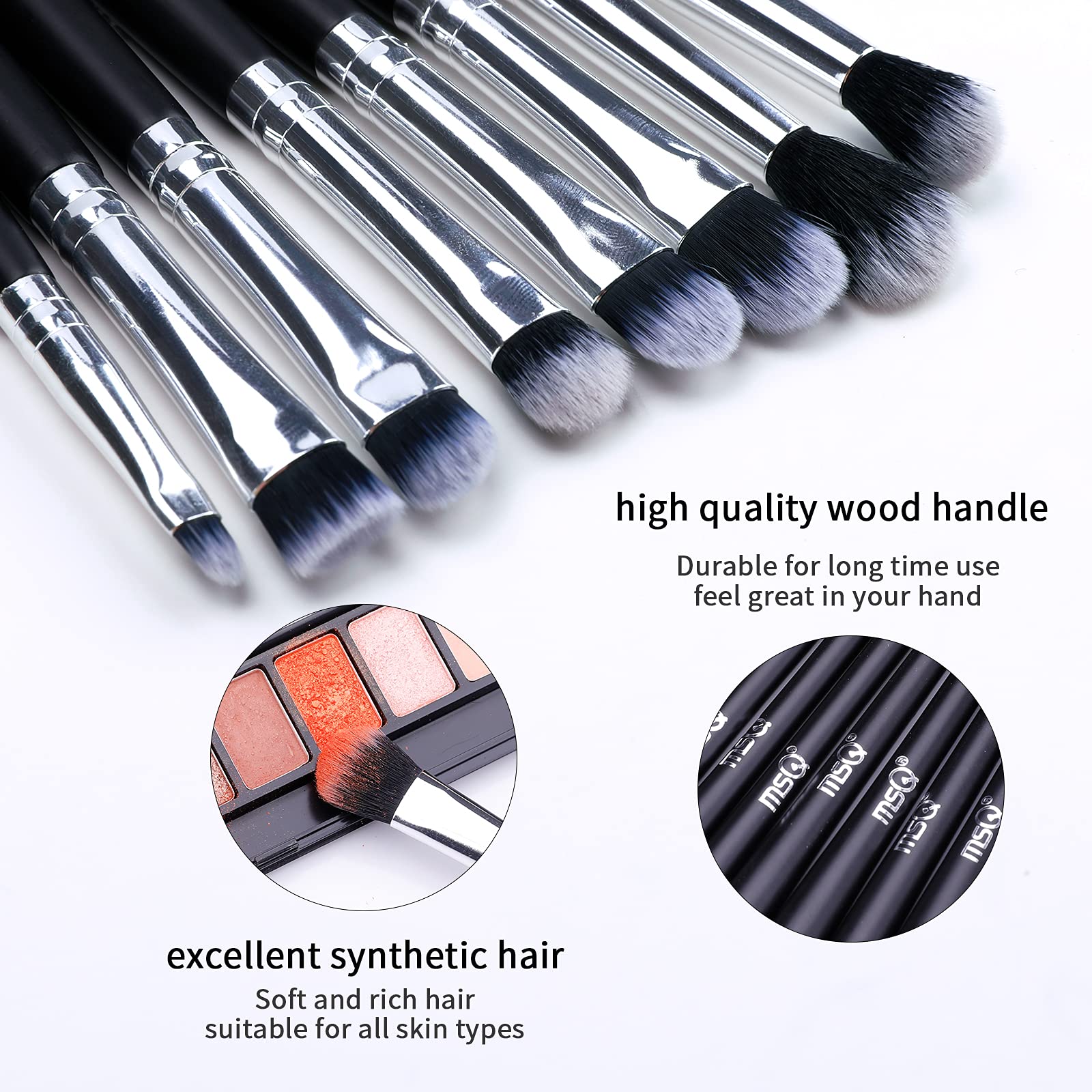 Msq Eye Makeup Brushes Eyeshadow Makeup Brushes Set With Soft Synthetic Hairs & Real Wood Handle For Eyeshadow, Eyebrow, Eyeline